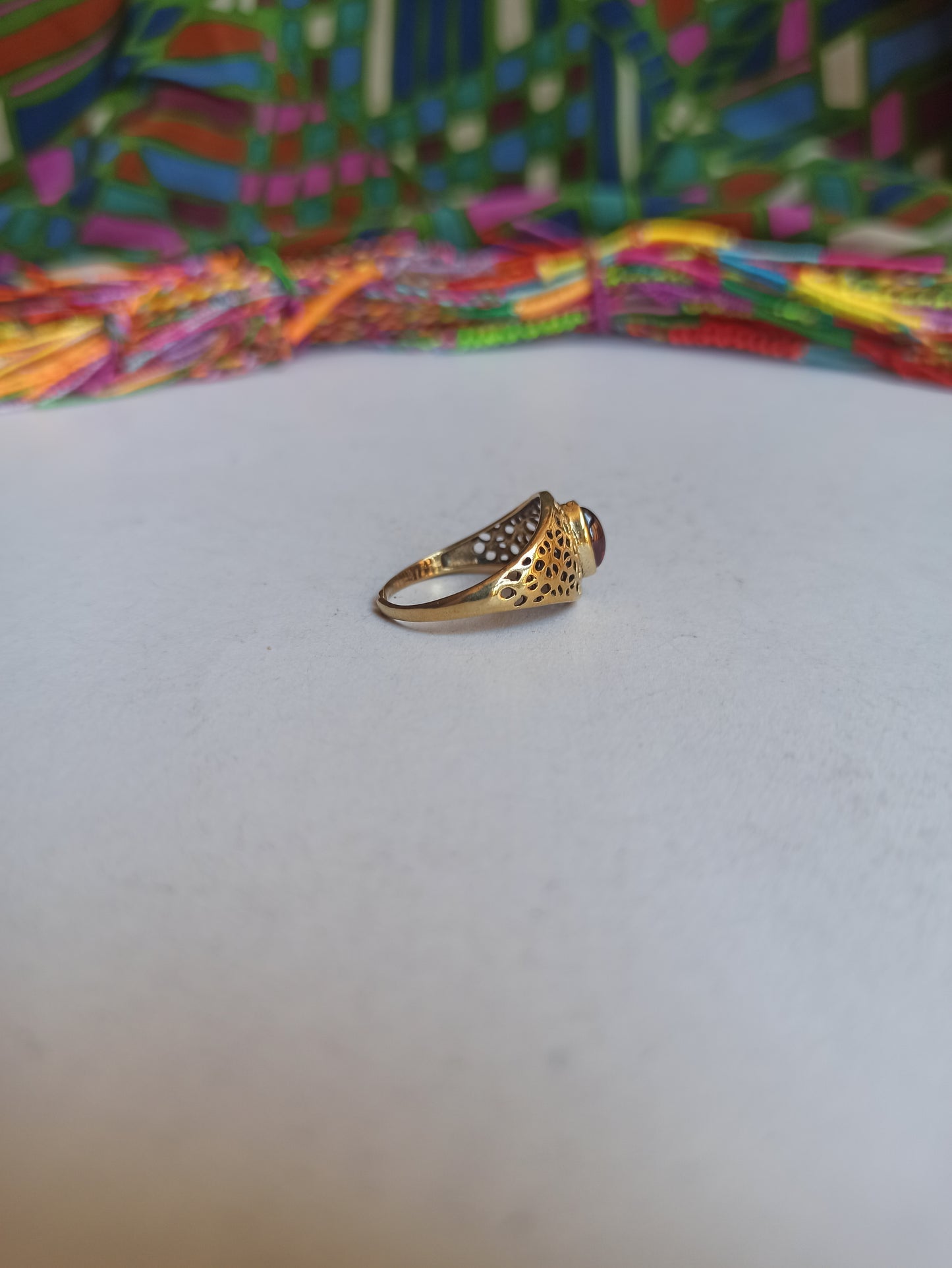 Golden boho ring with purple perforated band