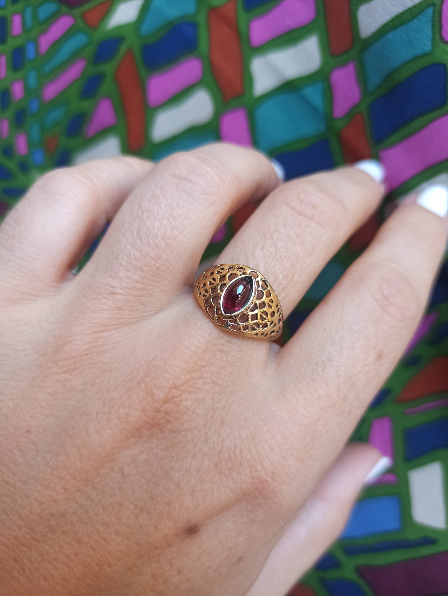 Golden boho ring with purple perforated band