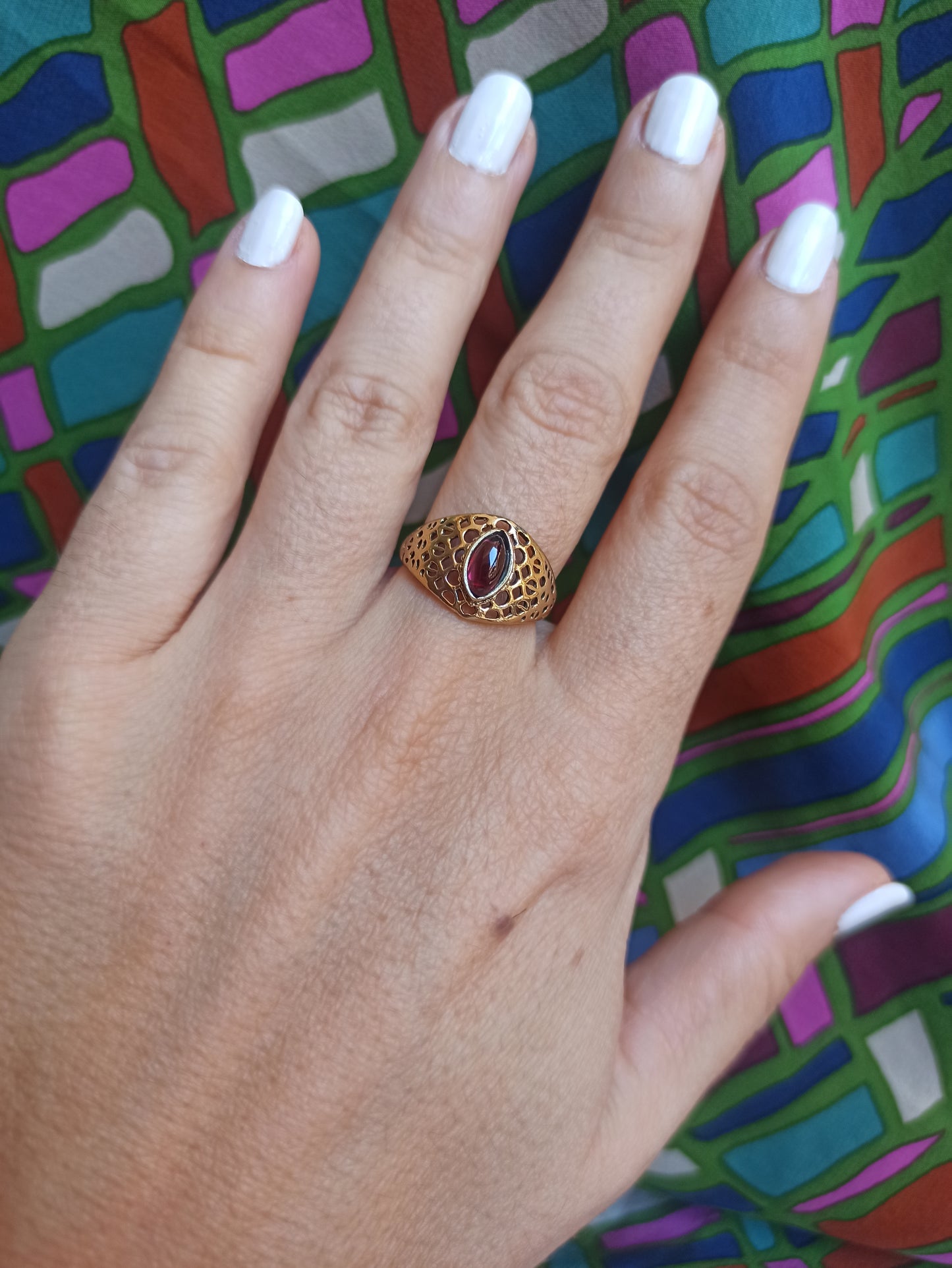 Golden boho ring with purple perforated band