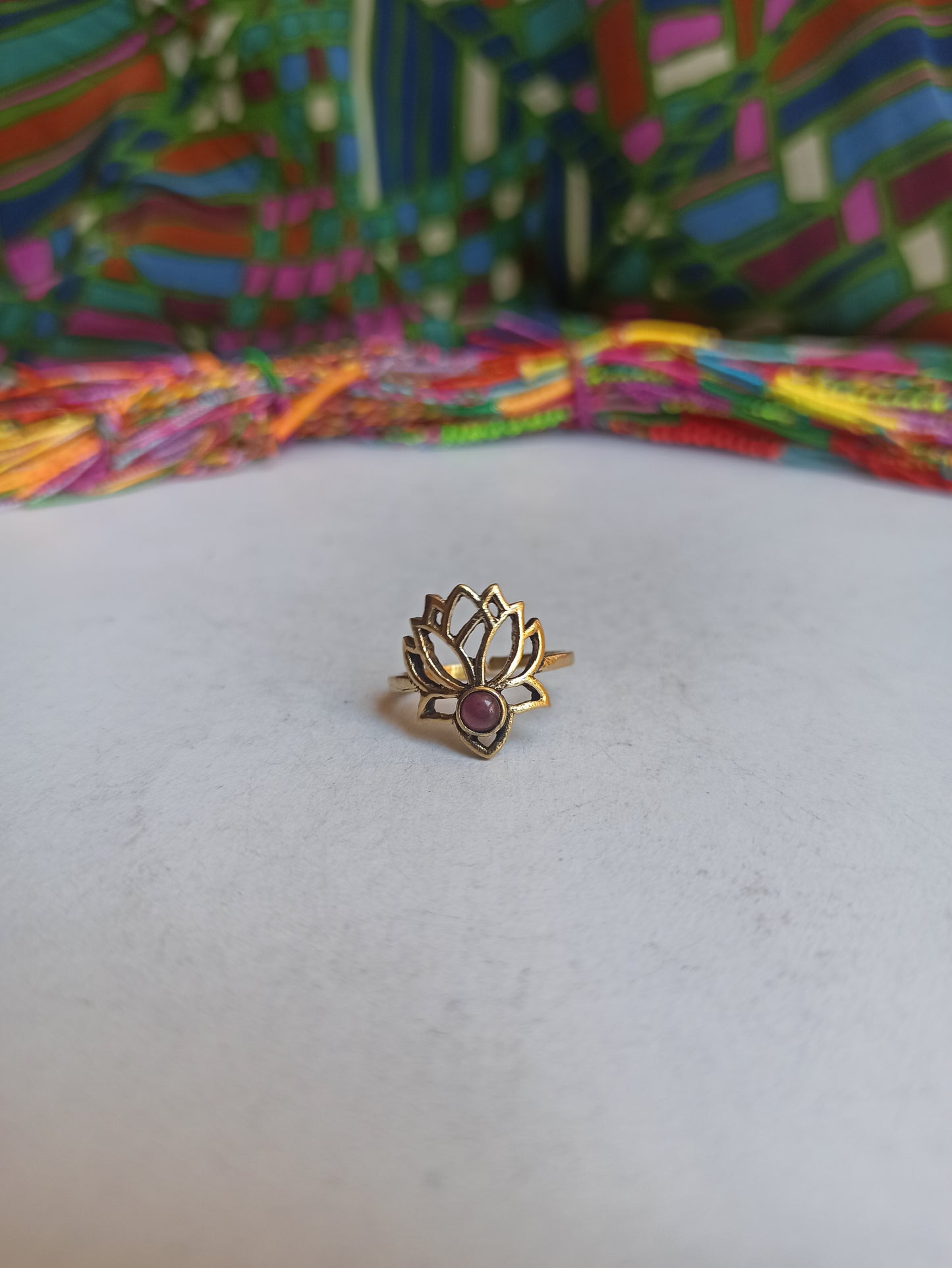 Purple lotus flower golden boho ring