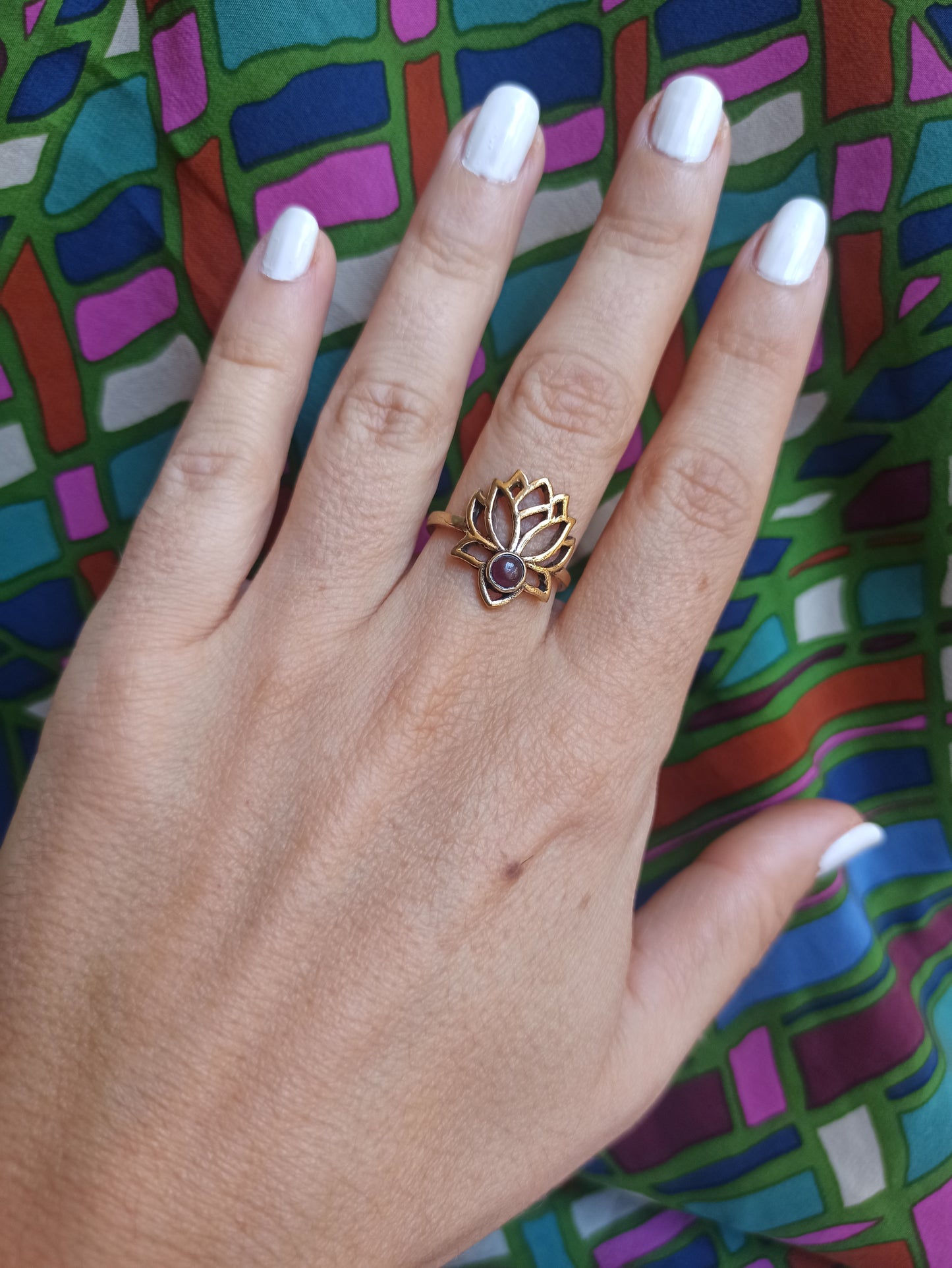 Purple lotus flower golden boho ring