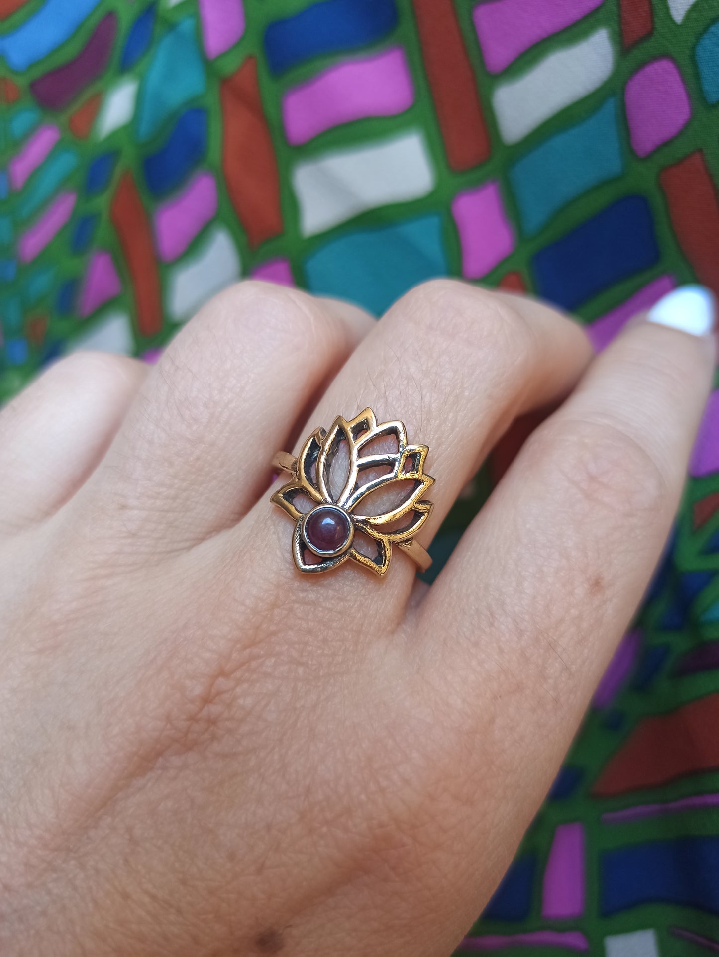 Purple lotus flower golden boho ring