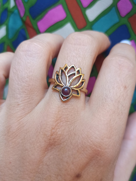 Purple lotus flower golden boho ring