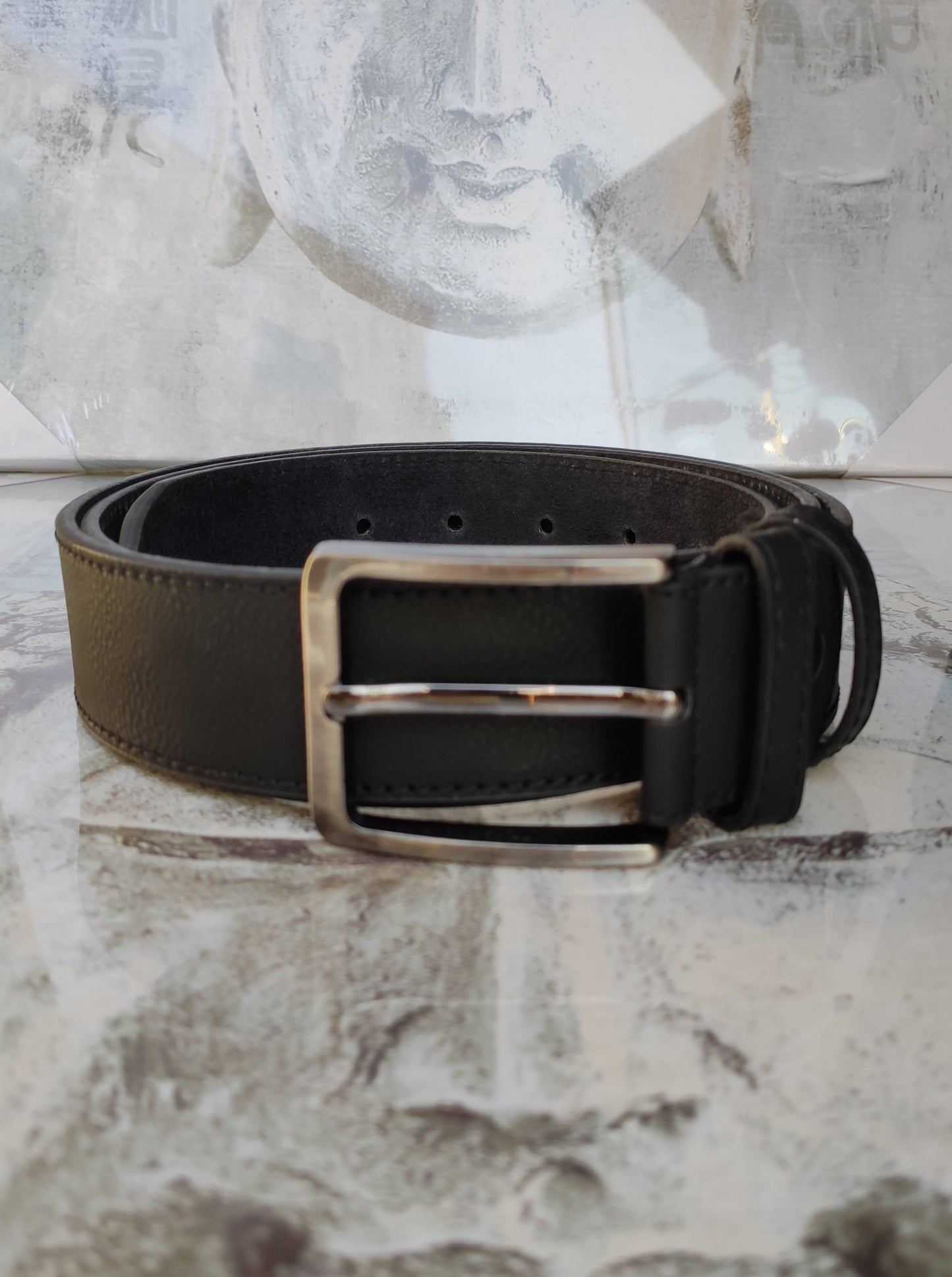 Black leather men's belt real leather 105 cm