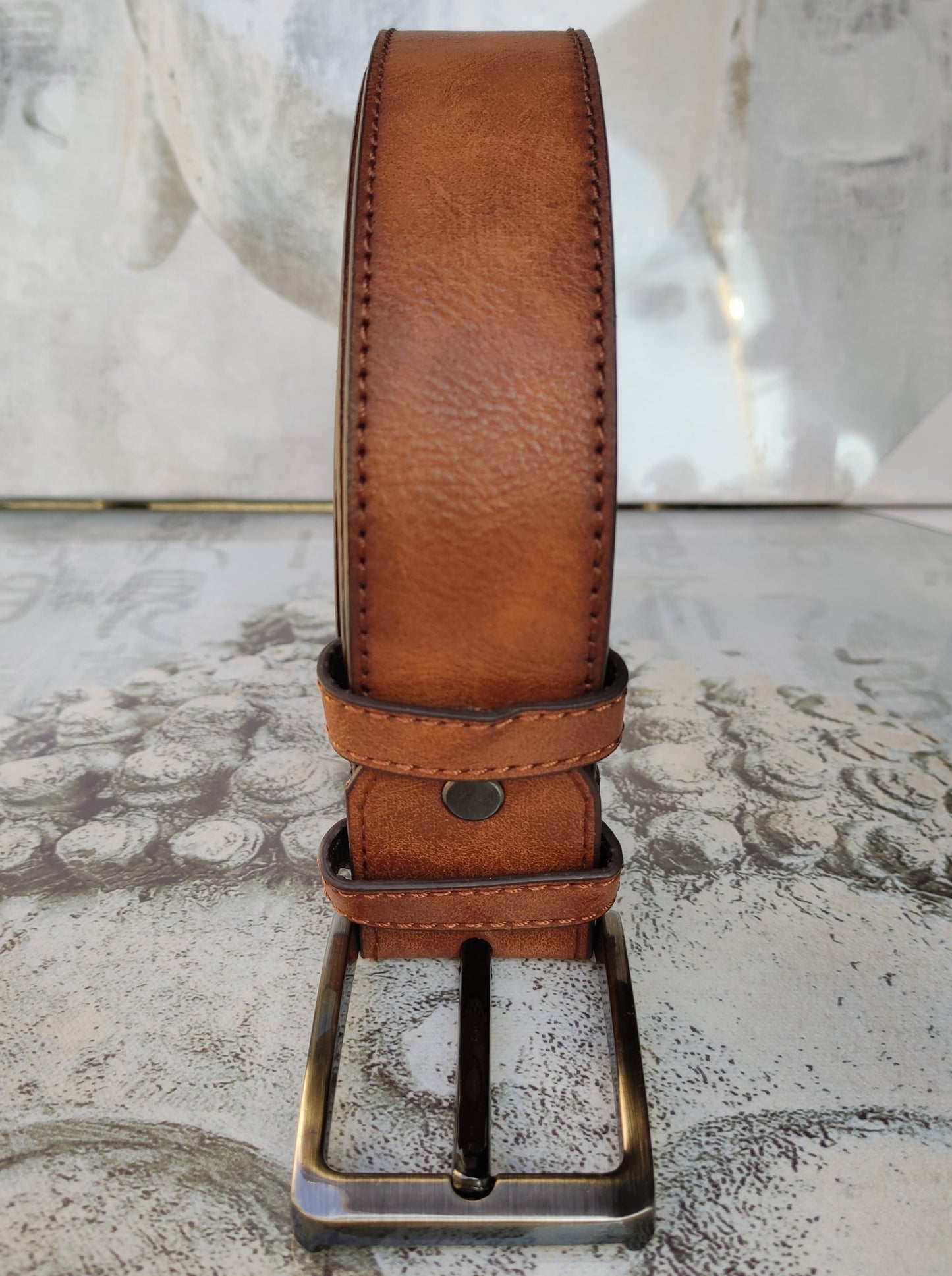 Brown leather men's belt real leather 130 cm