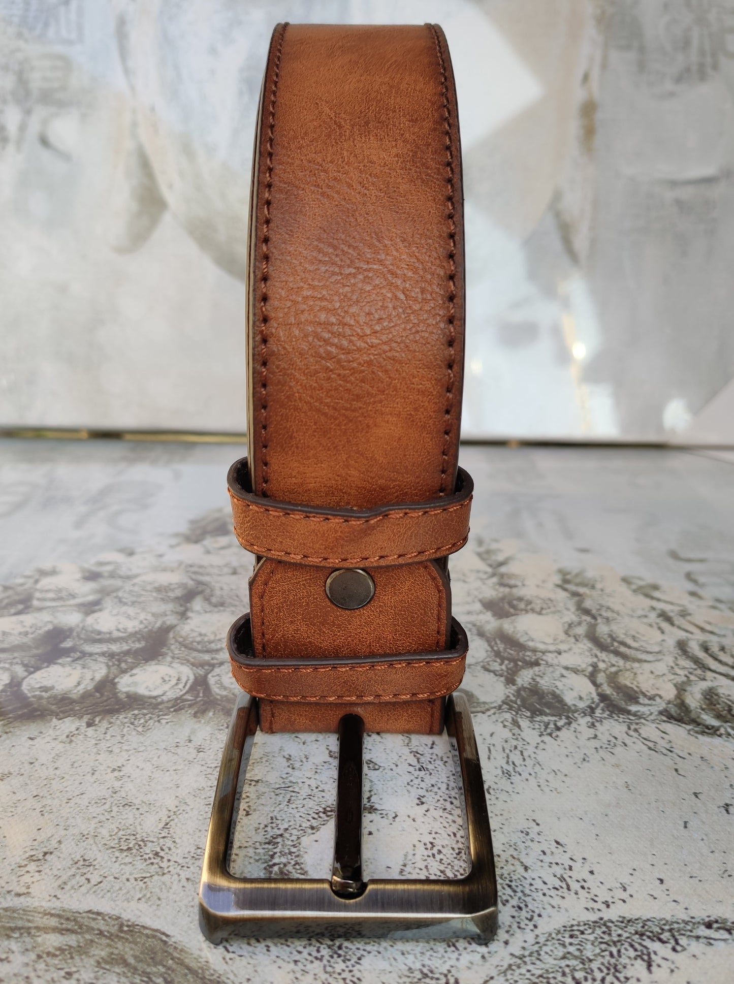 Brown leather men's belt real leather 100 cm