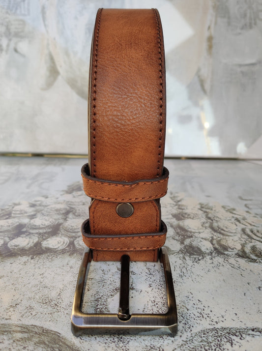 Brown leather men's belt real leather 135 cm