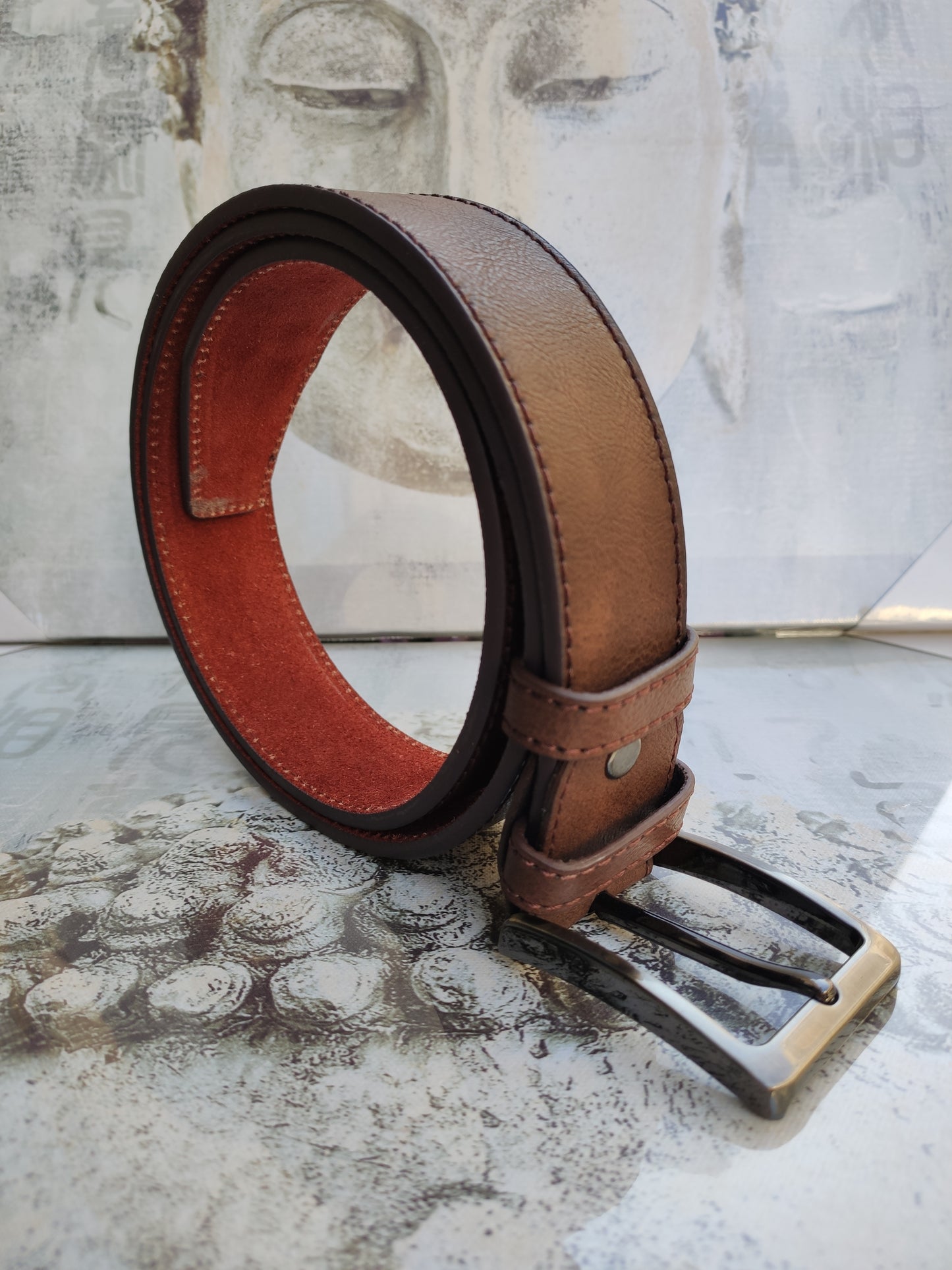 Brown tobacco leather belt for men, belt real leather, 110 cm