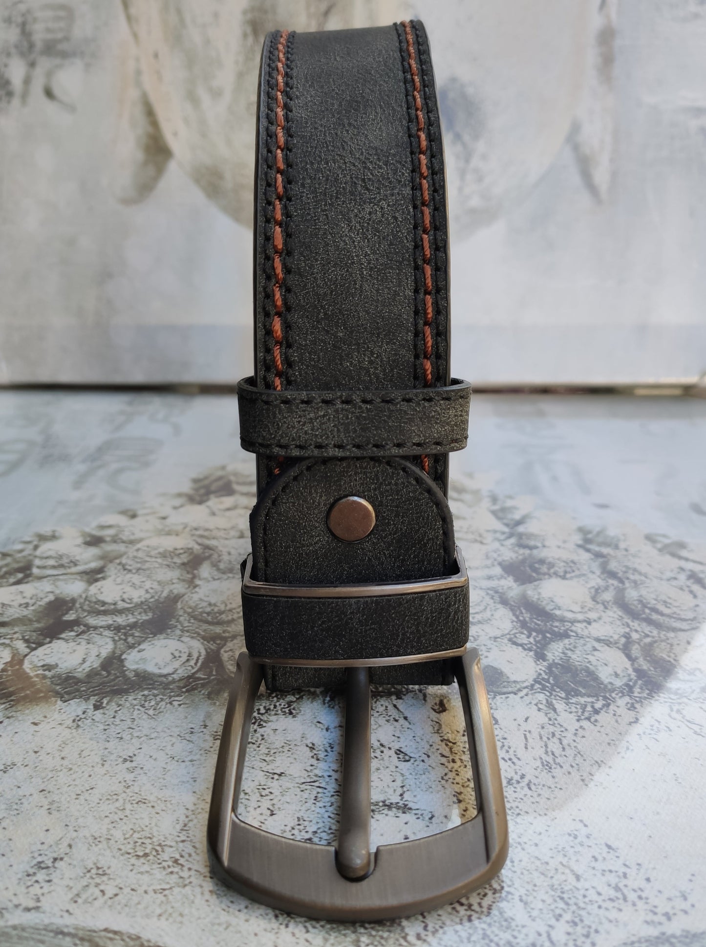 Gray leather men's belt real leather 110 cm