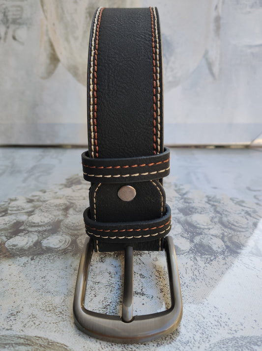 Black leather men's belt real leather 130 cm