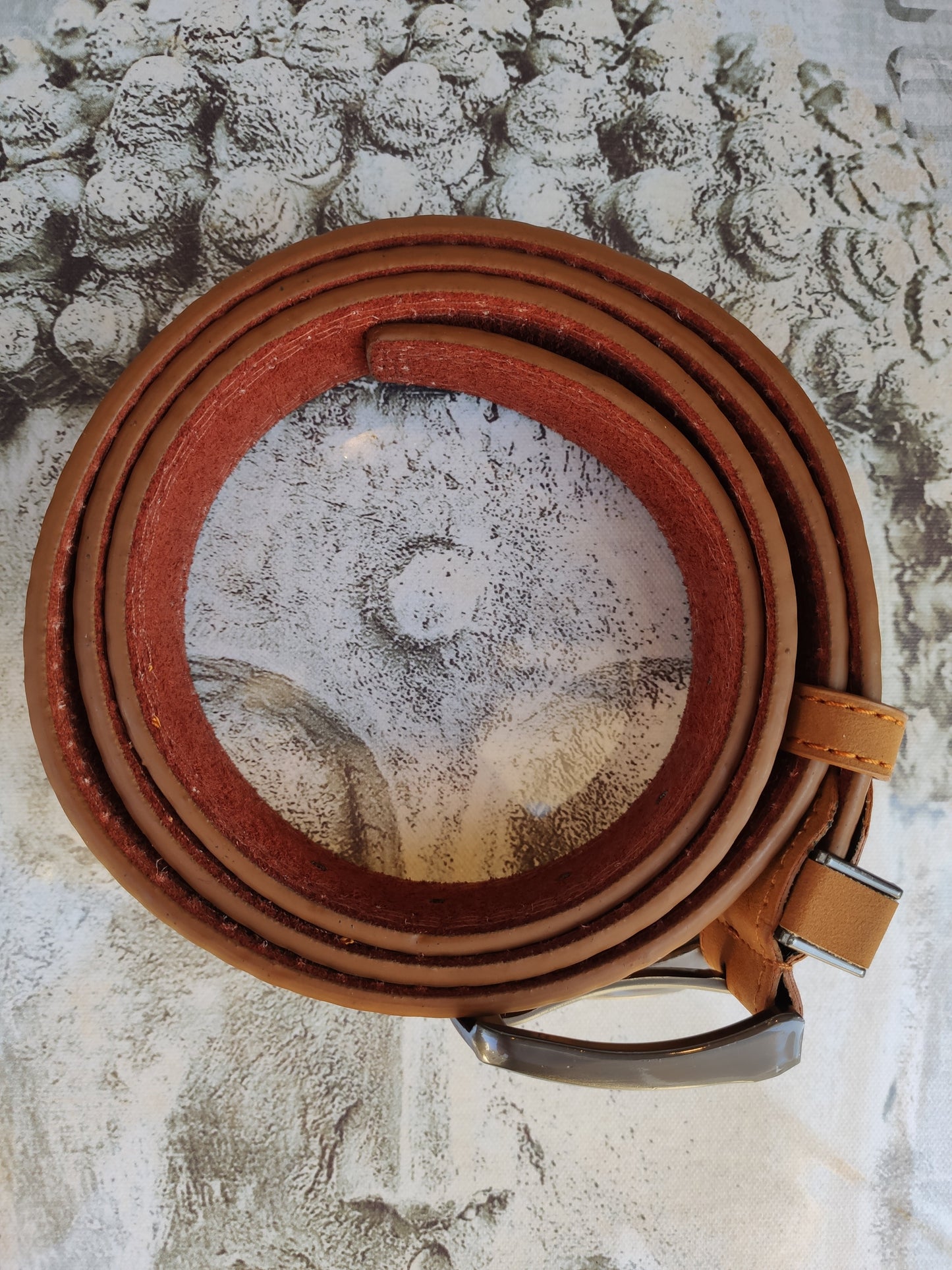 Mustard brown men's leather belt real leather 115 cm