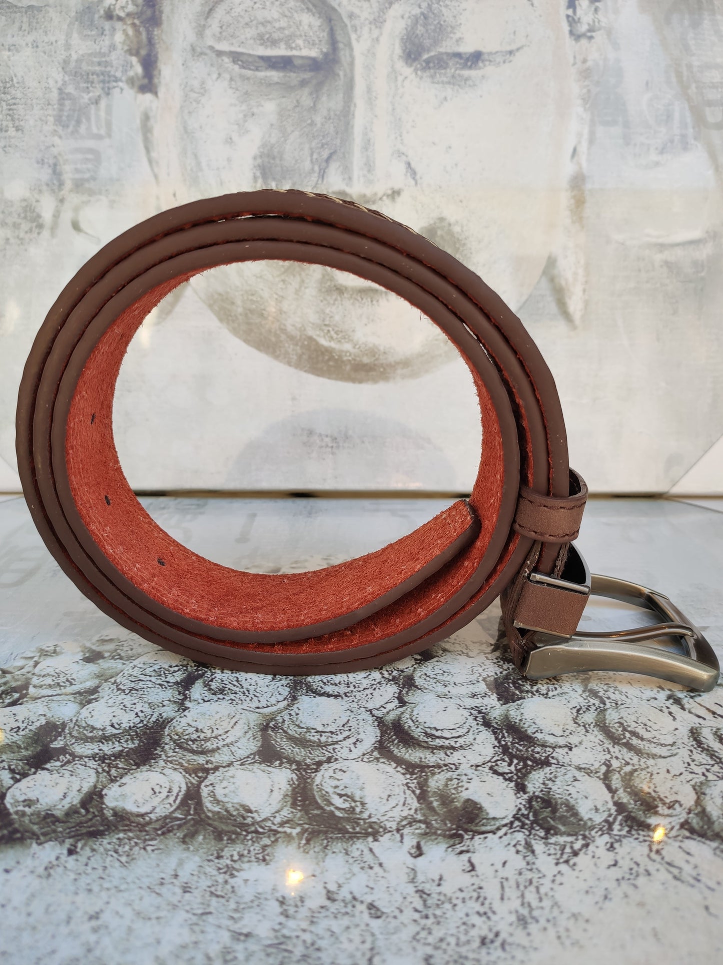 Brown leather men's belt real leather 125 cm