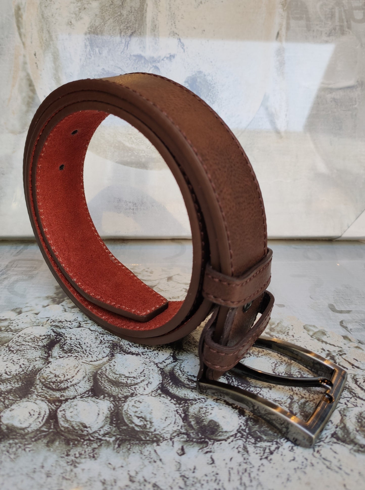 Brown leather men's belt real leather 105 cm