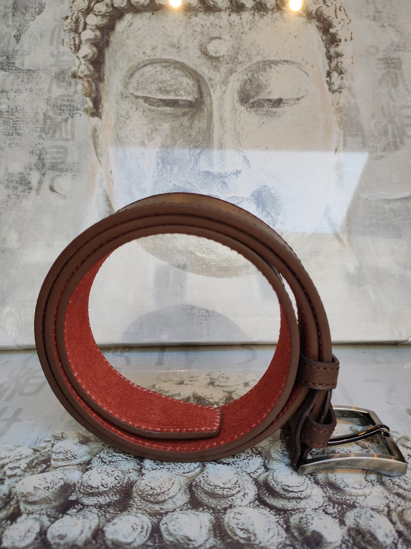 Brown leather men's belt real leather 105 cm