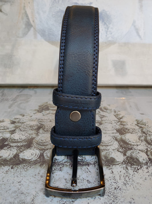 Blue leather men's belt real leather 125 cm