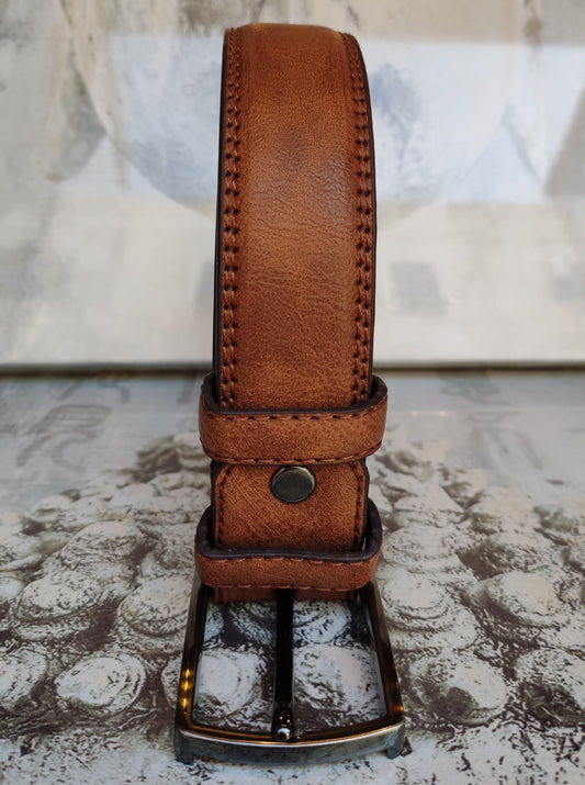 Brown leather men's belt real leather 120 cm