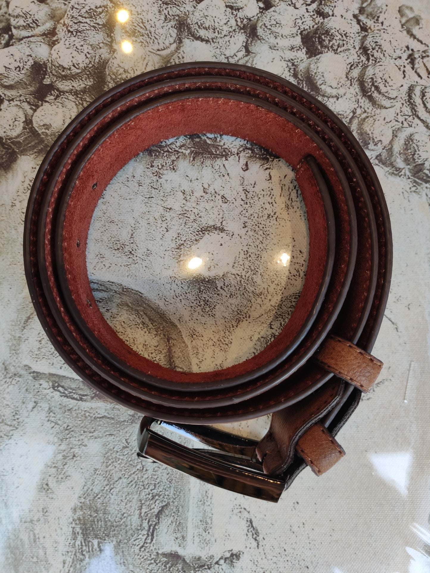 Brown leather men's belt real leather 120 cm