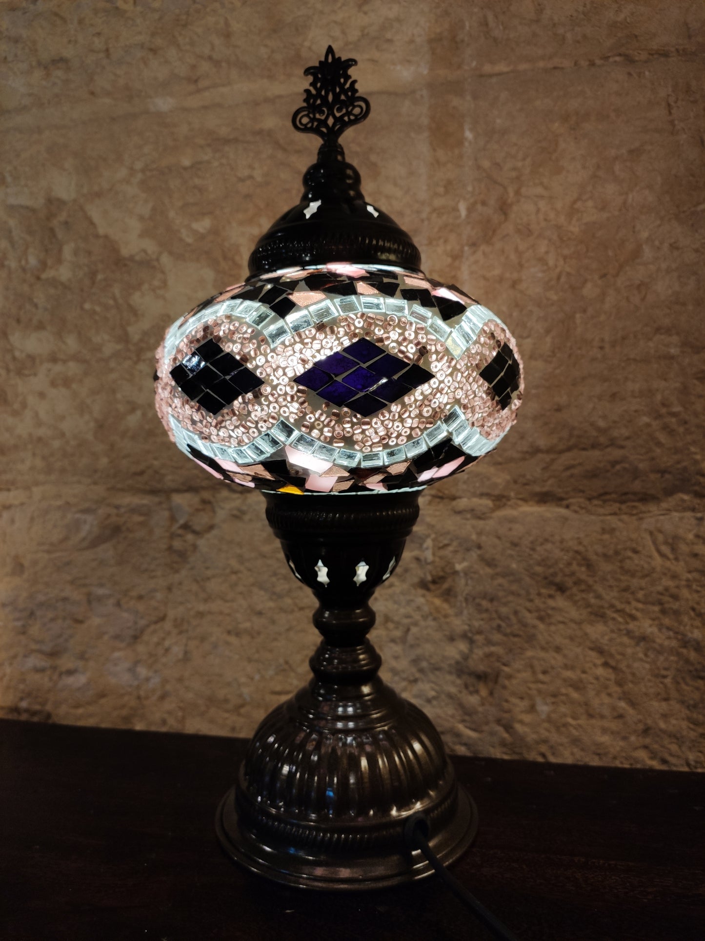 Turkish mosaic glass lamp for ethnic decor 9M