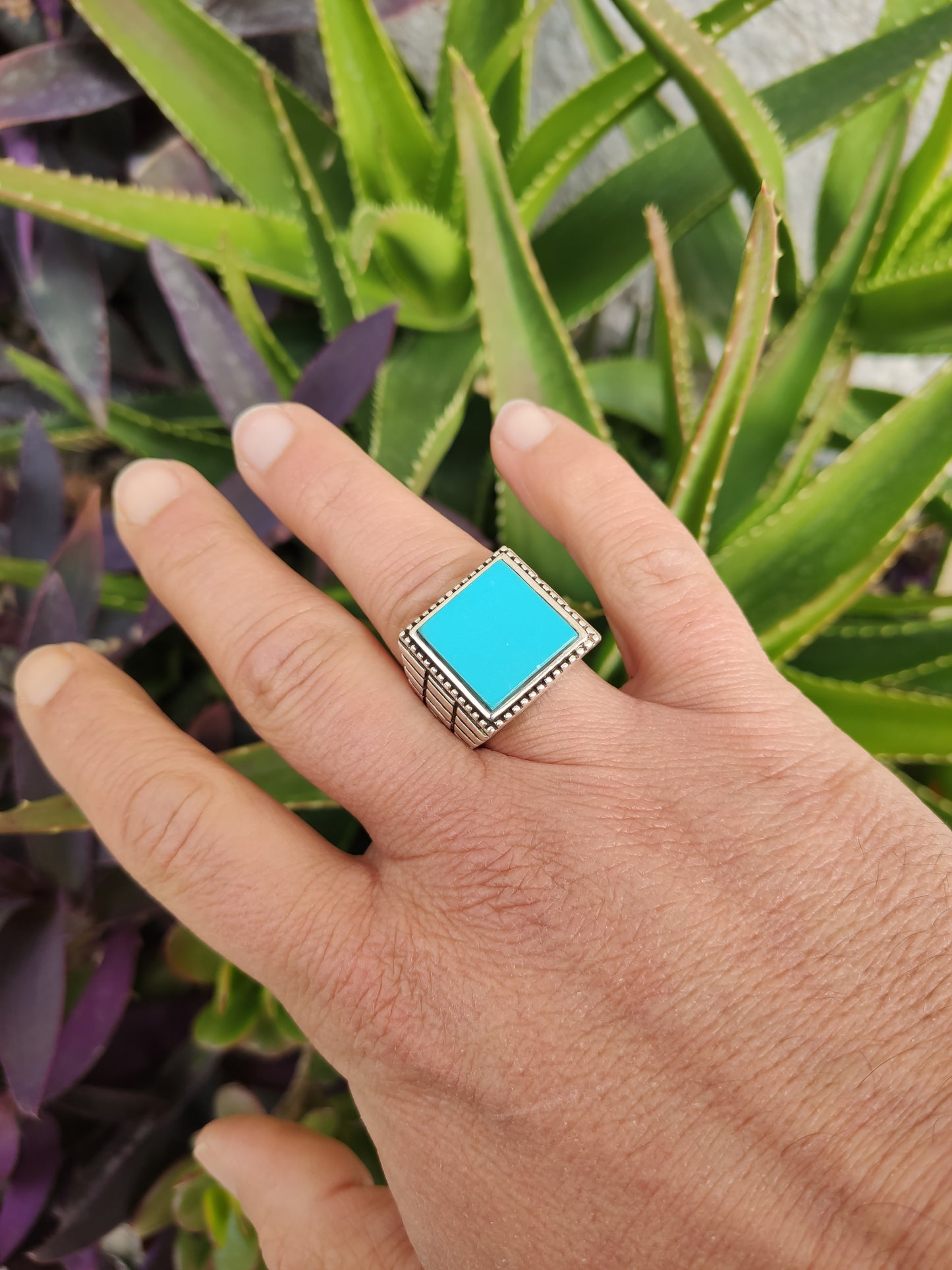 Blu Turchese Anello 925 Argento Sterling Impilabile Etnico Blu Turchese Anello 925 Argento Sterling Impilabile Etnico