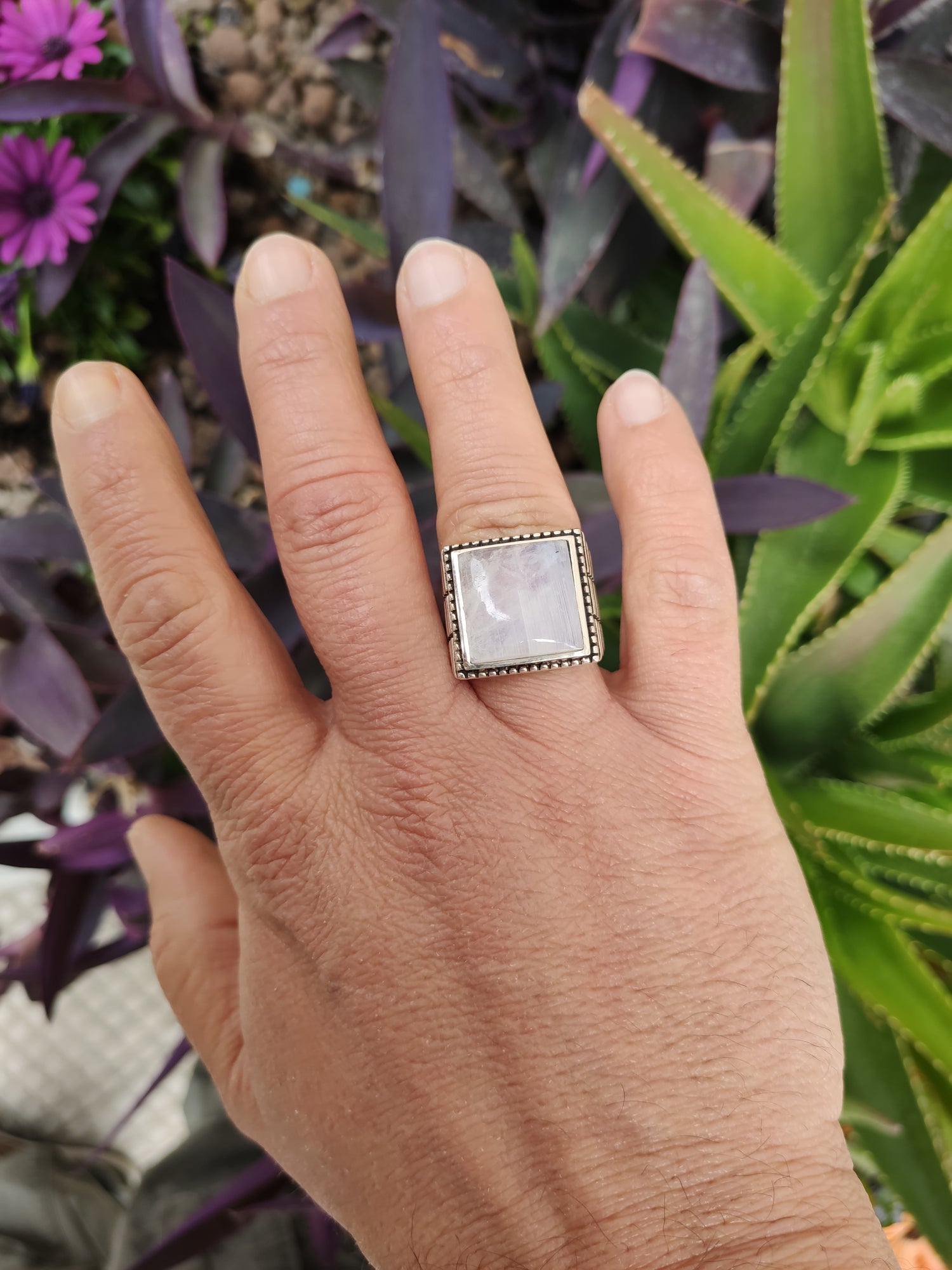Anello Artigianale In Argento 925 Con Pietra Di Luna Arcobaleno - Fatto A Mano - Disponibile In Tutte Le Misure - Foto 2