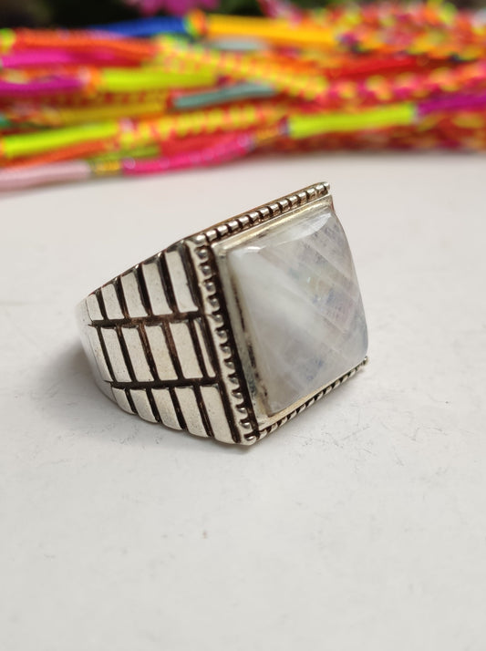 Anello Uomo argento 925 Pietra di Luna Arcobaleno U38