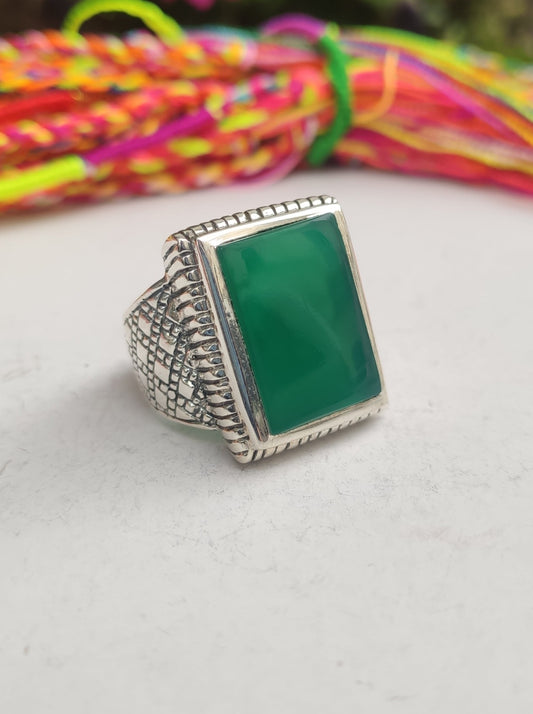 Anello Uomo argento 925 onice verde U49