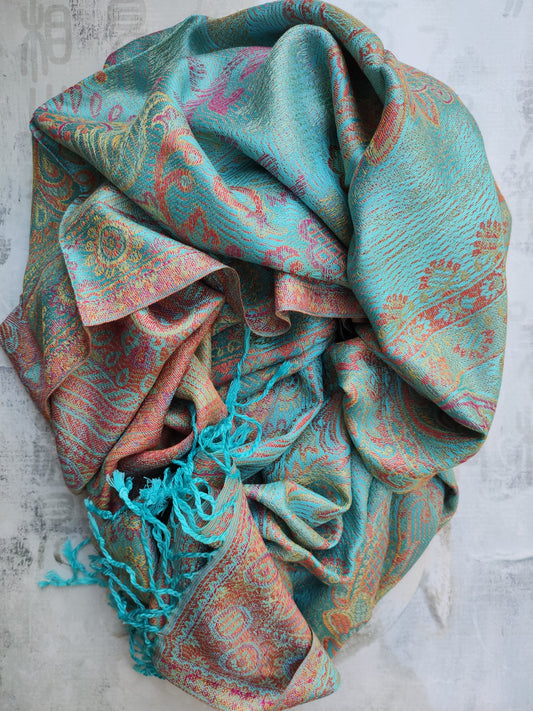 Pashmina Foulard Scarf Silk 100% India 195X75 60 cm