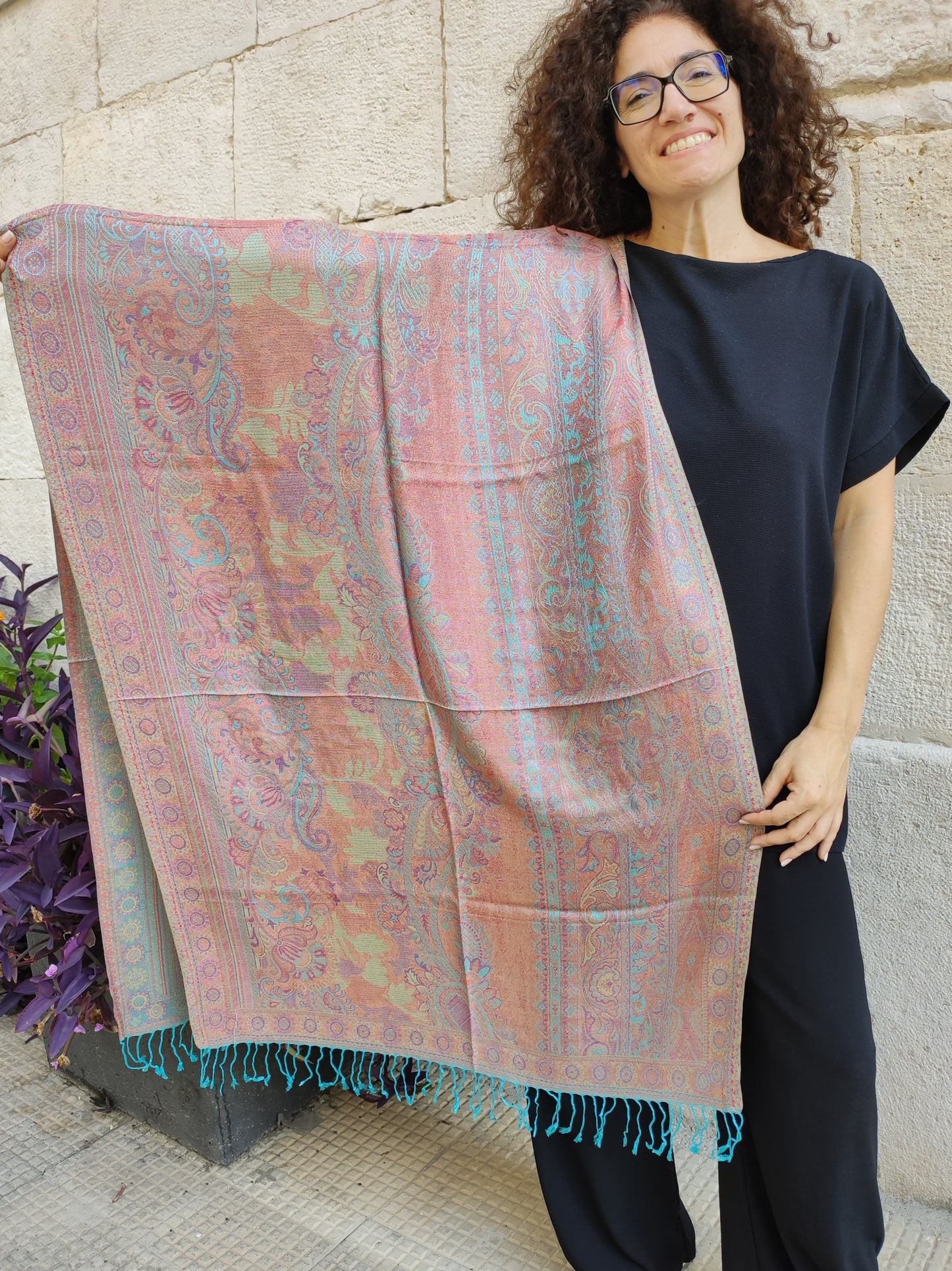 Pashmina Foulard Scarf Silk 100% India 195X75 60 cm