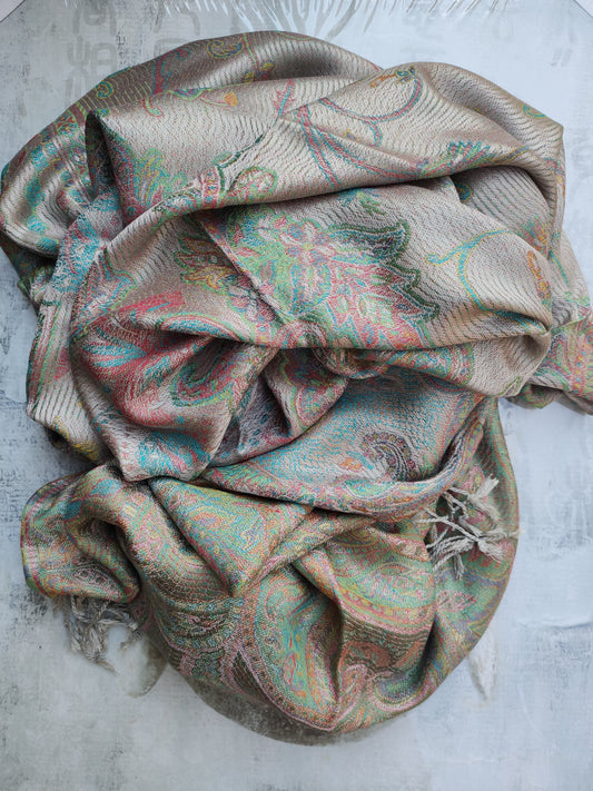 Pashmina Foulard Scarf Silk 100% India 195X75 60 cm