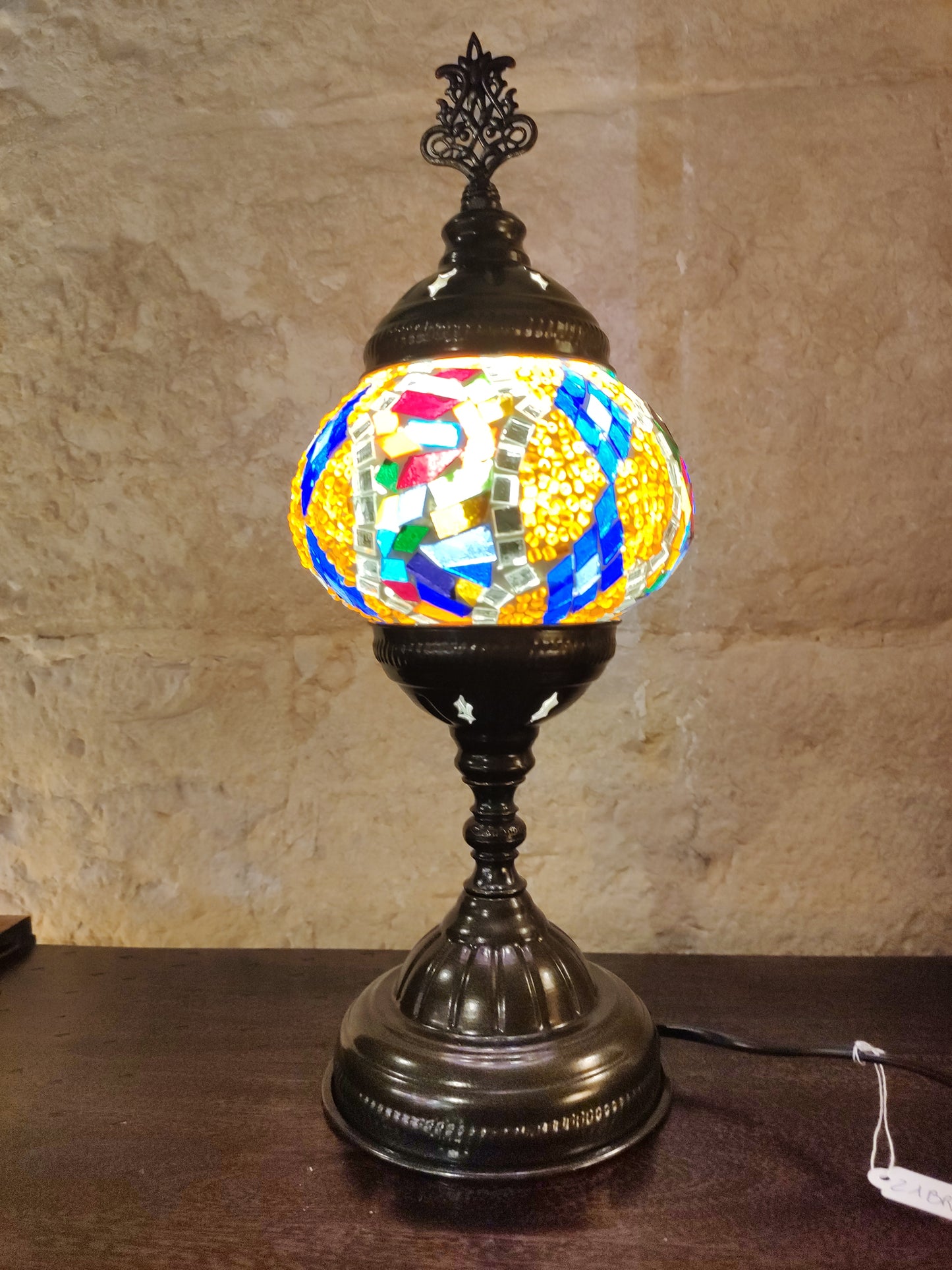 Turkish mosaic glass lamp ethnic decor white multicolor 24B