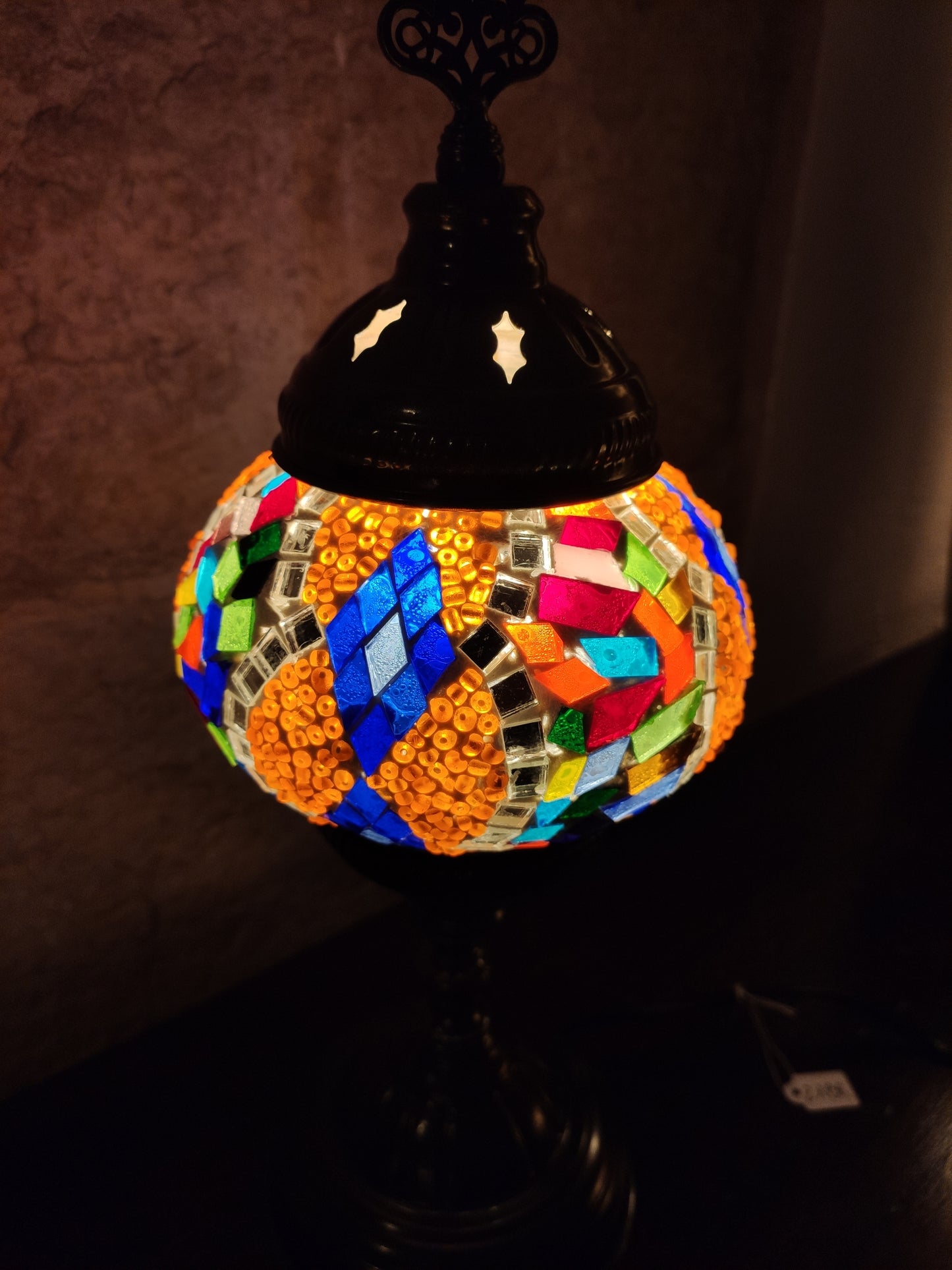 Turkish mosaic glass lamp ethnic decor white multicolor 24B