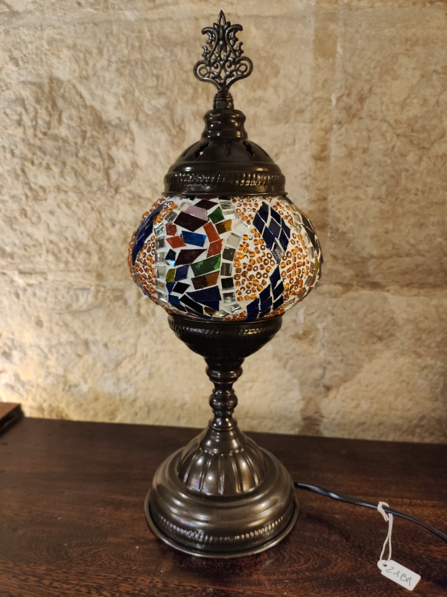 Turkish mosaic glass lamp ethnic decor white multicolor 24B