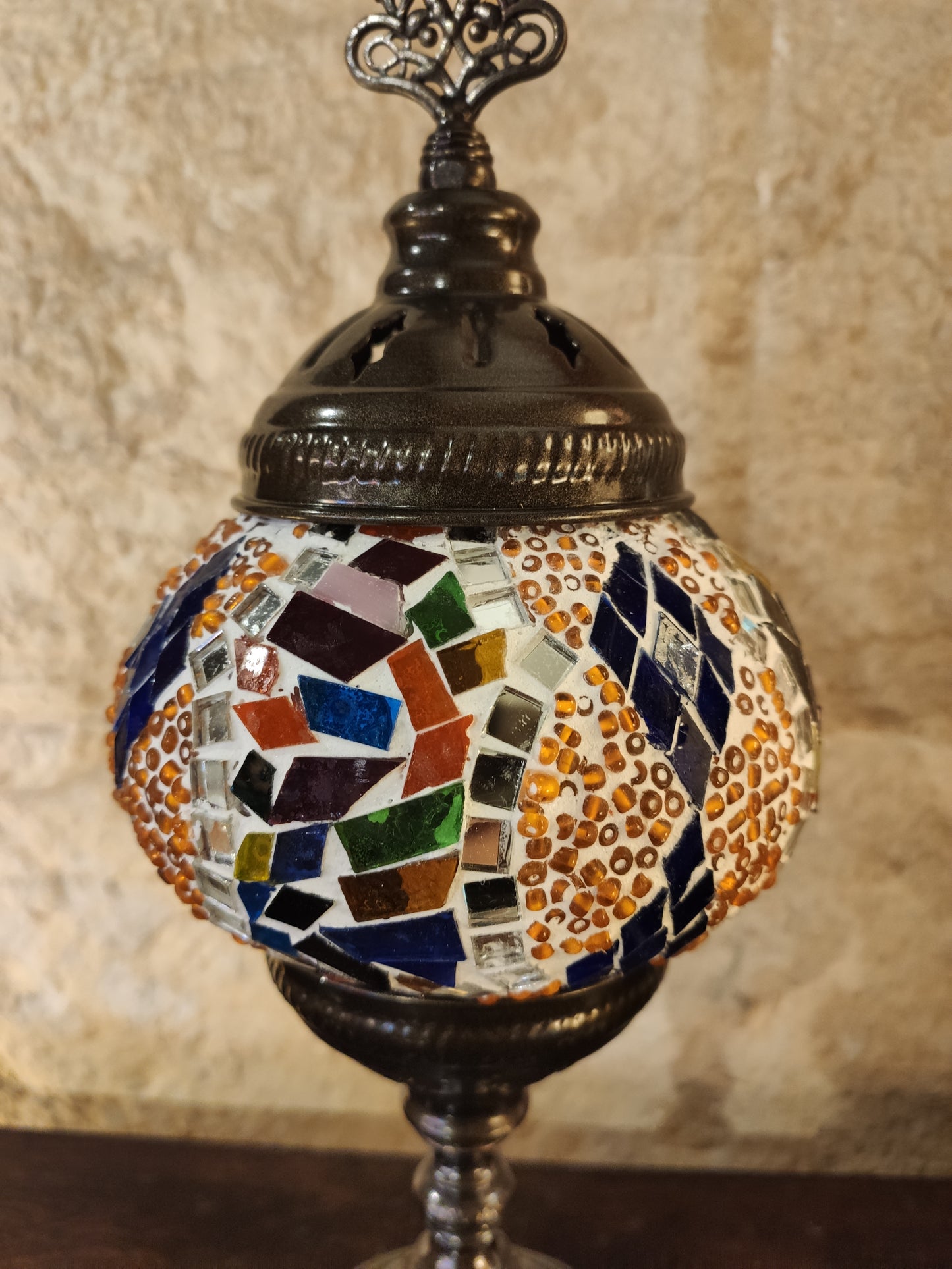 Turkish mosaic glass lamp ethnic decor white multicolor 24B