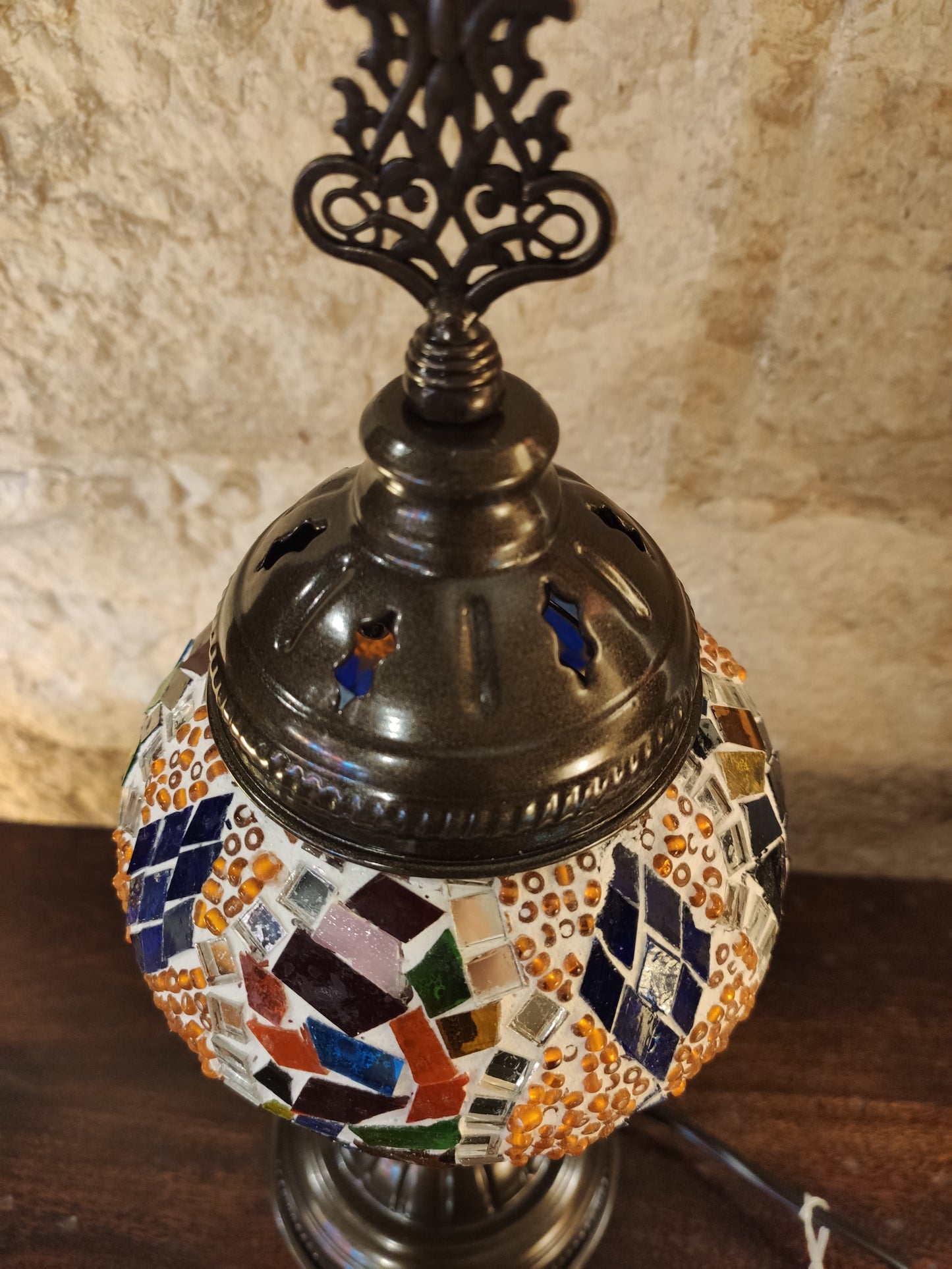 Turkish mosaic glass lamp ethnic decor white multicolor 24B