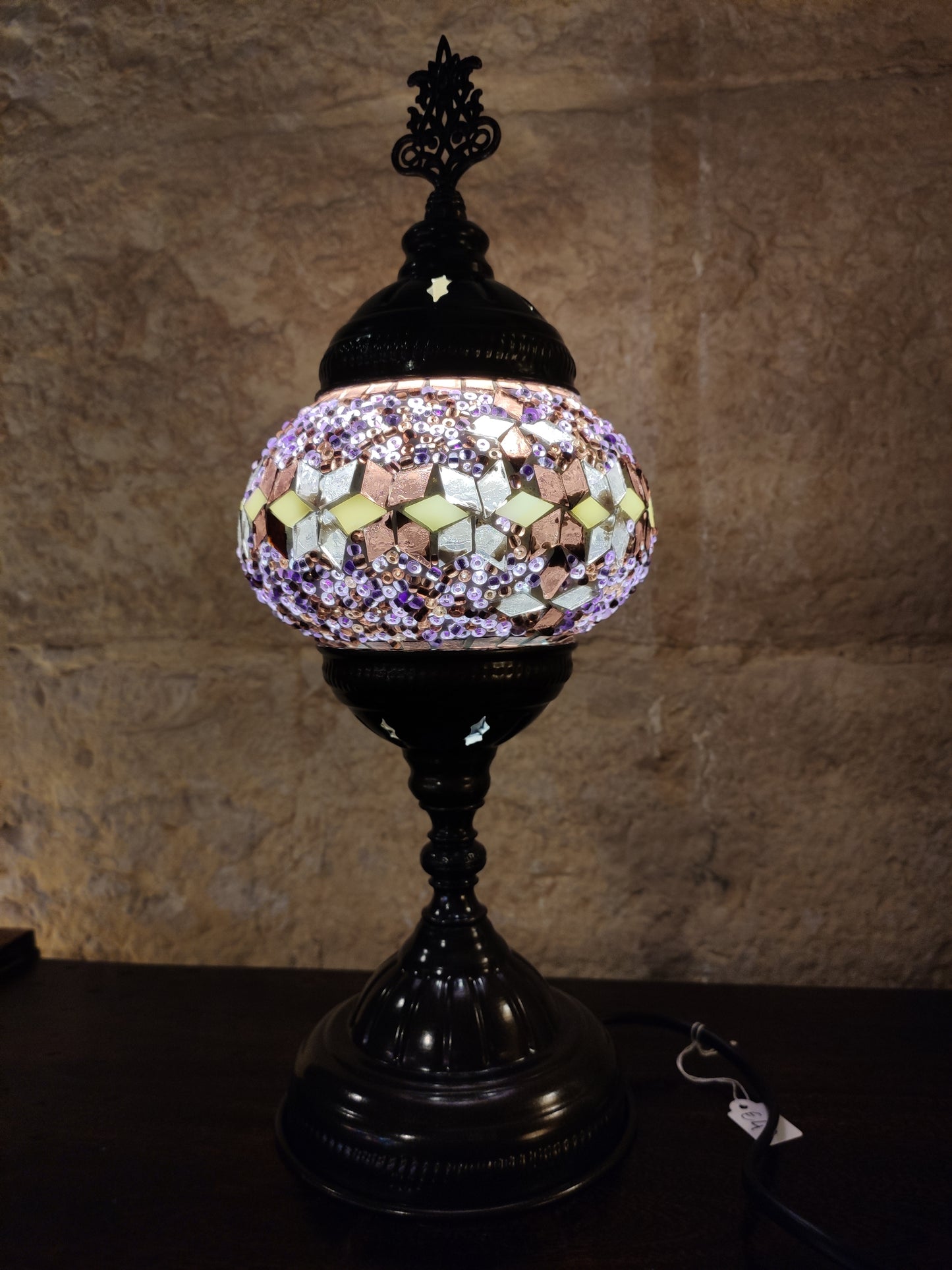 Turkish mosaic glass lamp ethnic decor white multicolor 24B