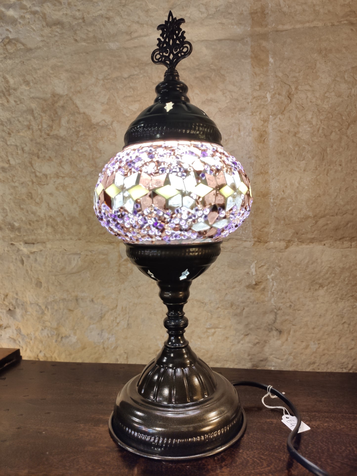 Turkish mosaic glass lamp ethnic decor white multicolor 24B