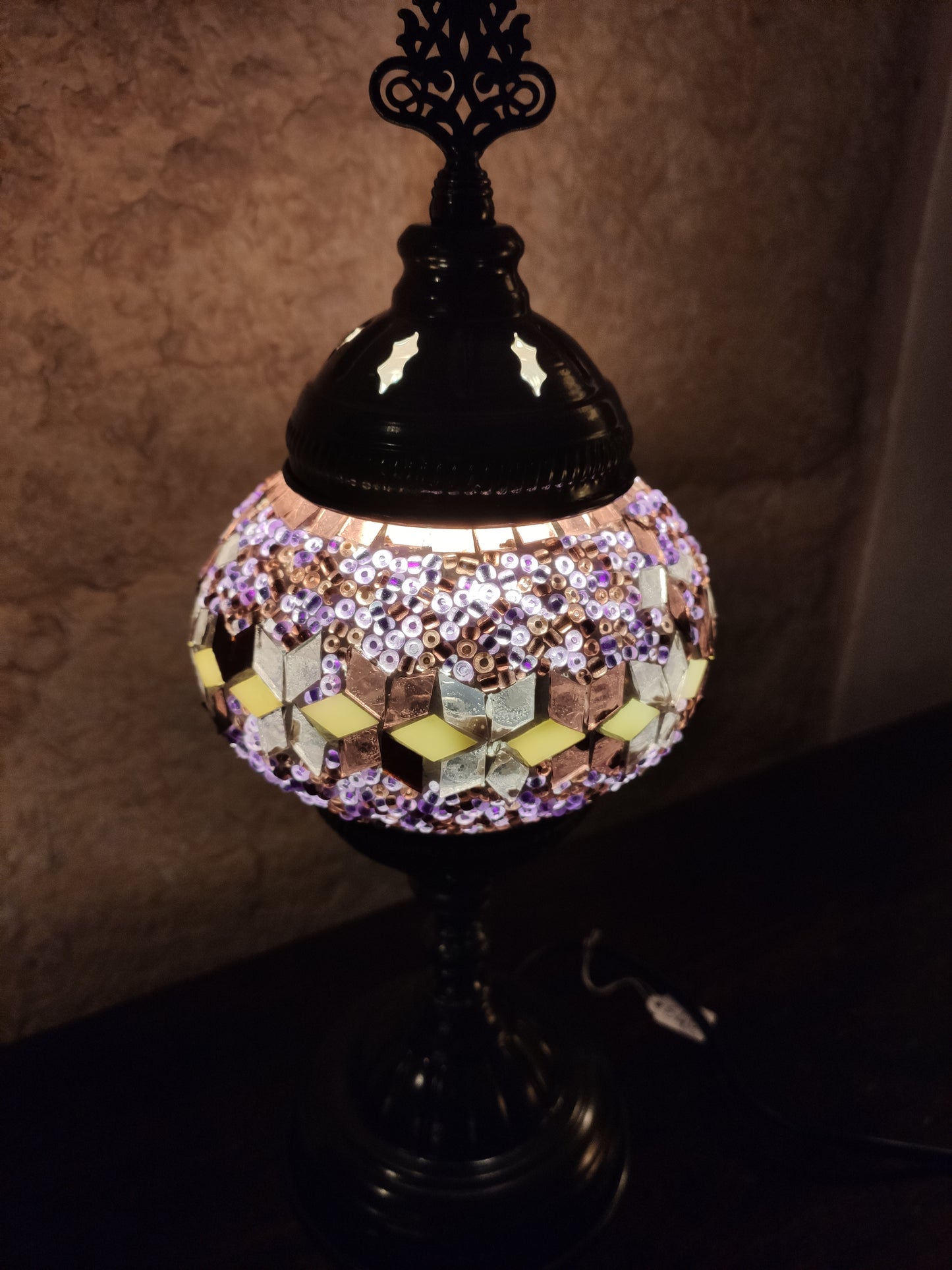 Turkish mosaic glass lamp ethnic decor white multicolor 24B