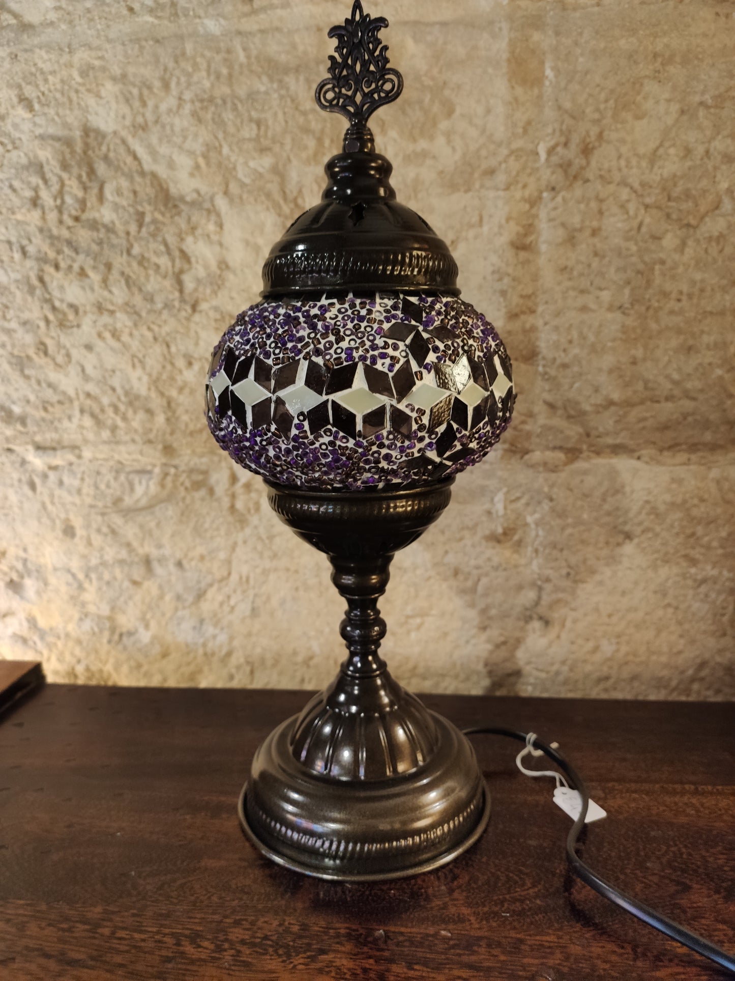 Turkish mosaic glass lamp ethnic decor white multicolor 24B