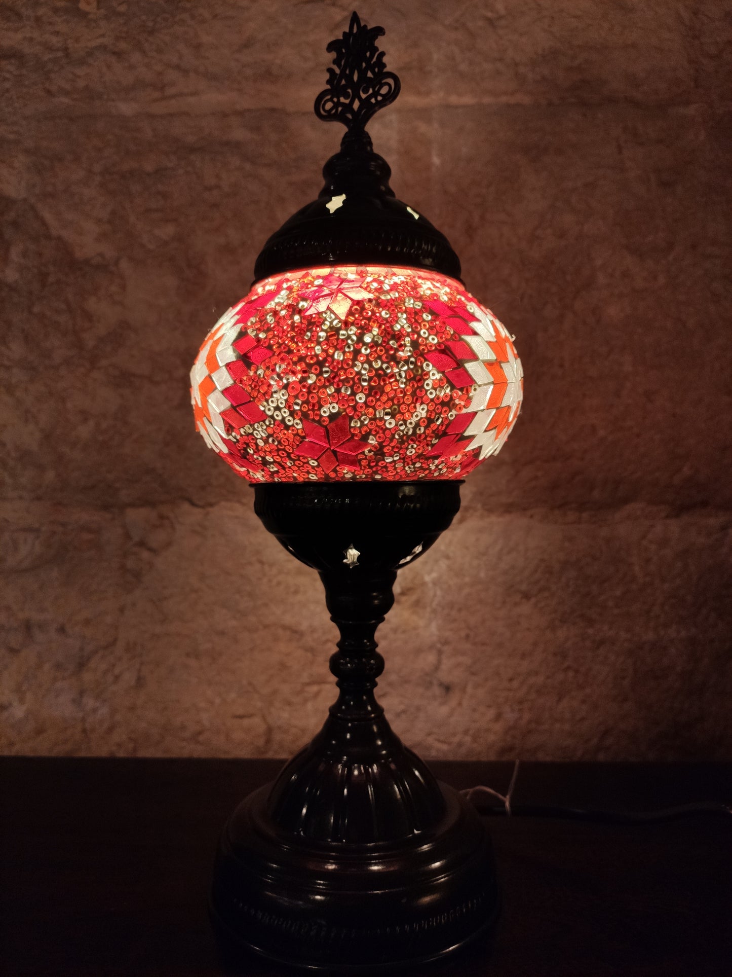 Turkish mosaic glass lamp ethnic decor white multicolor 24B