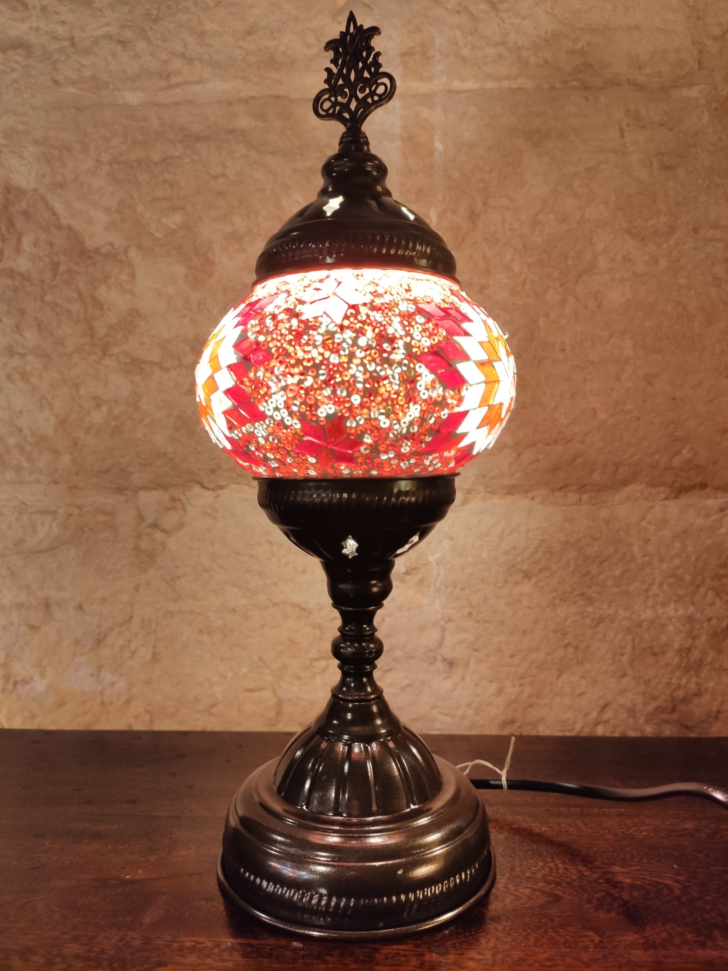 Turkish mosaic glass lamp ethnic decor white multicolor 24B