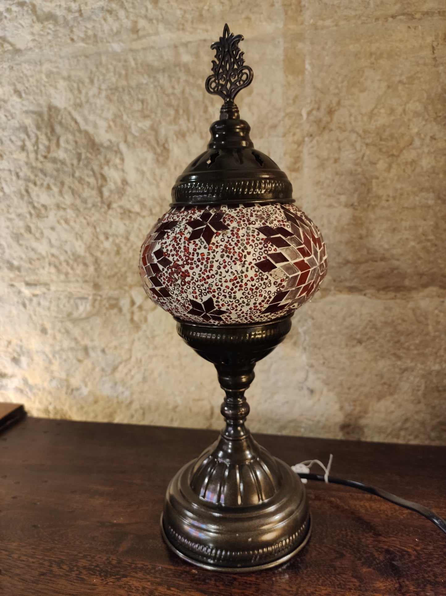 Turkish mosaic glass lamp ethnic decor white multicolor 24B