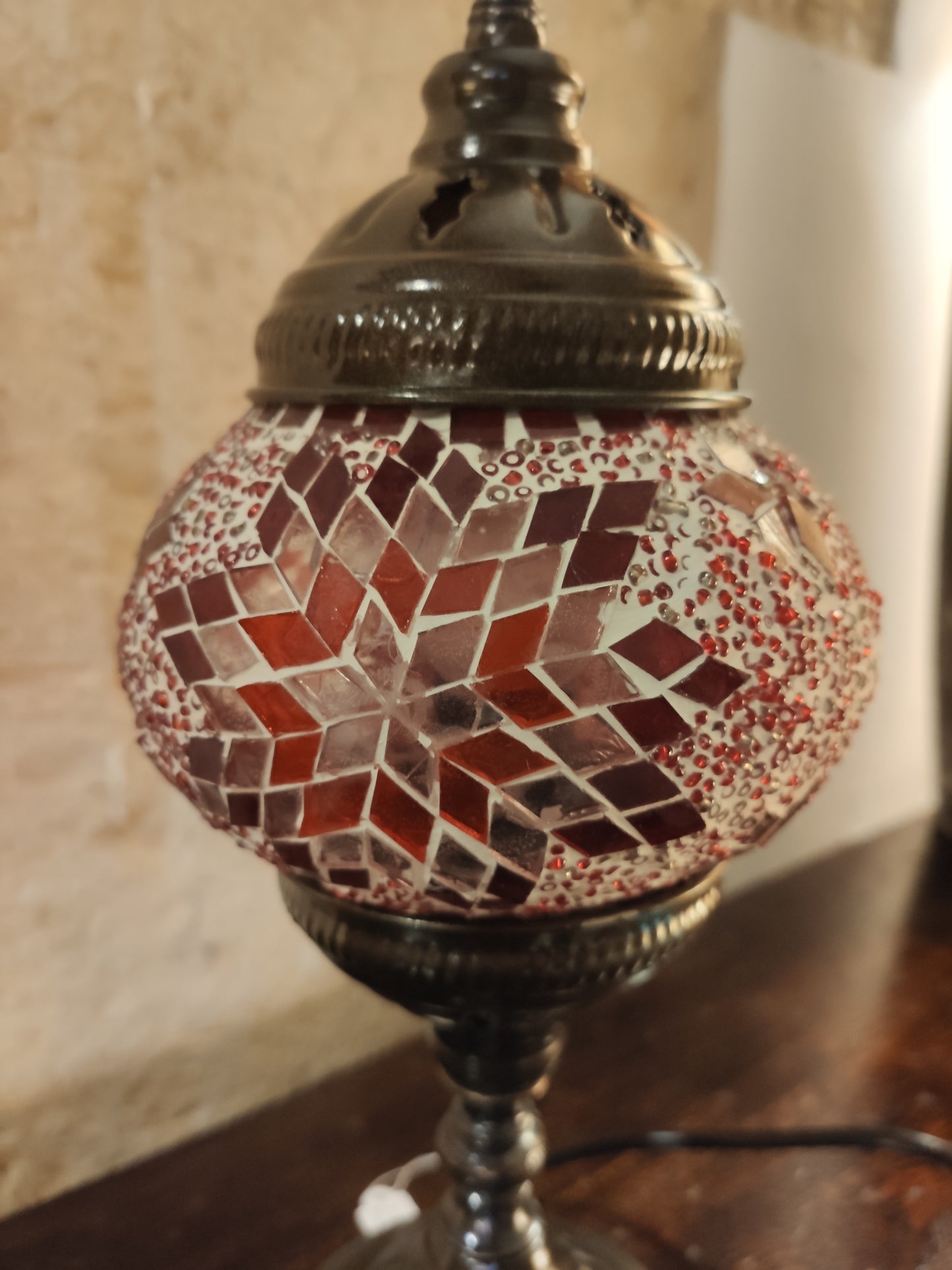 Turkish mosaic glass lamp ethnic decor white multicolor 24B