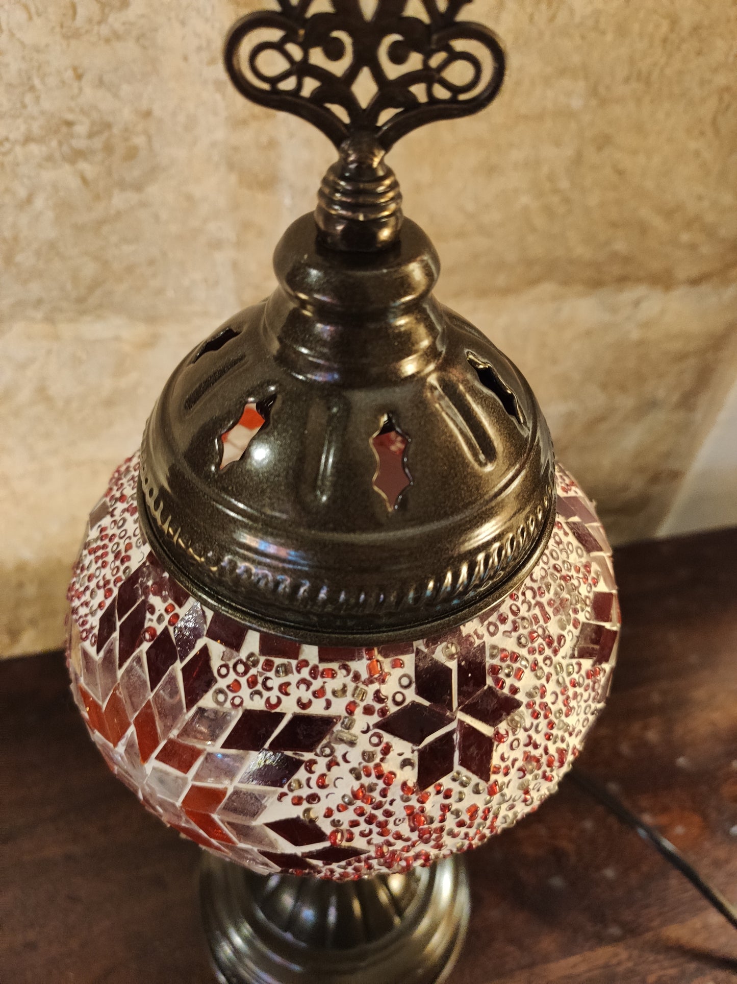 Turkish mosaic glass lamp ethnic decor white multicolor 24B