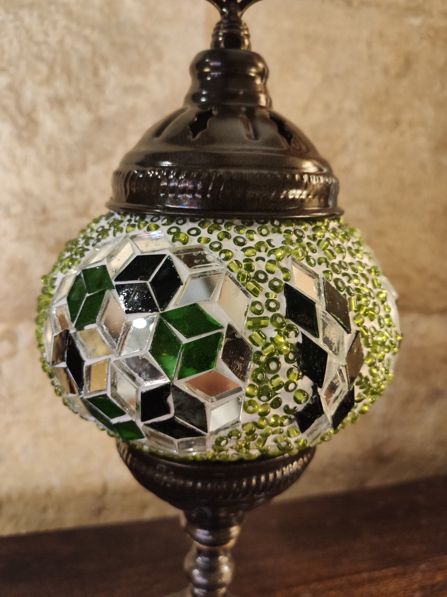 Turkish mosaic glass lamp ethnic decor white multicolor 24B