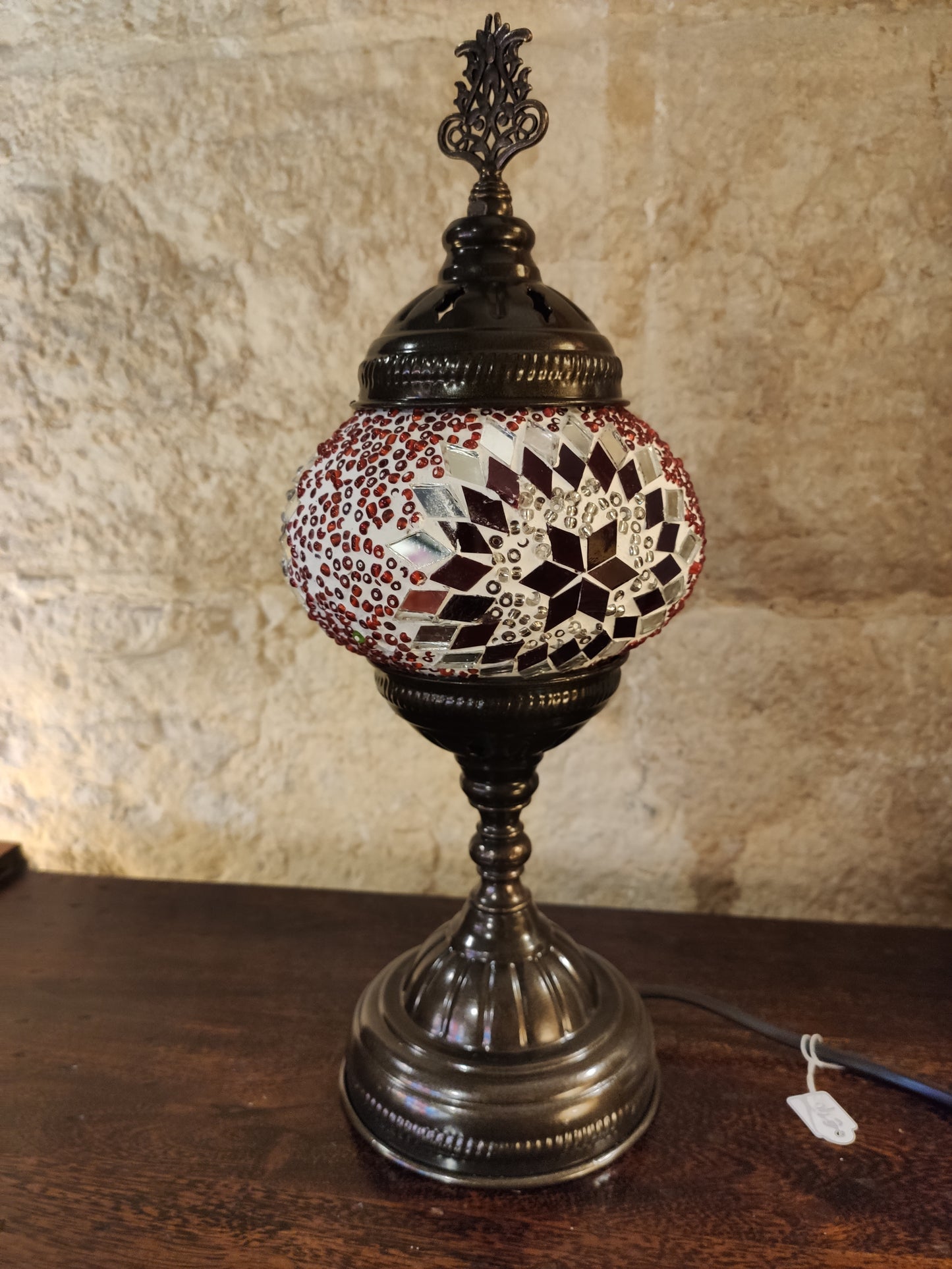 Turkish mosaic glass lamp ethnic decor white multicolor 24B