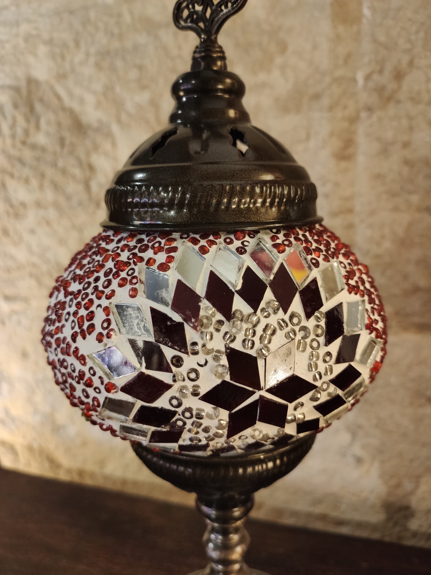 Turkish mosaic glass lamp ethnic decor white multicolor 24B