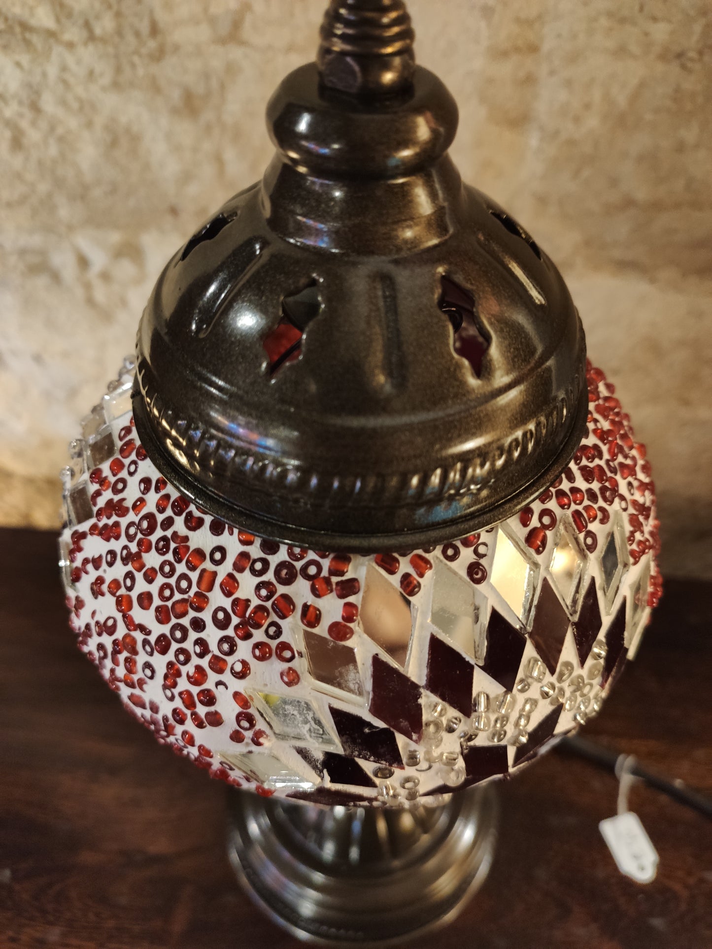 Turkish mosaic glass lamp ethnic decor white multicolor 24B