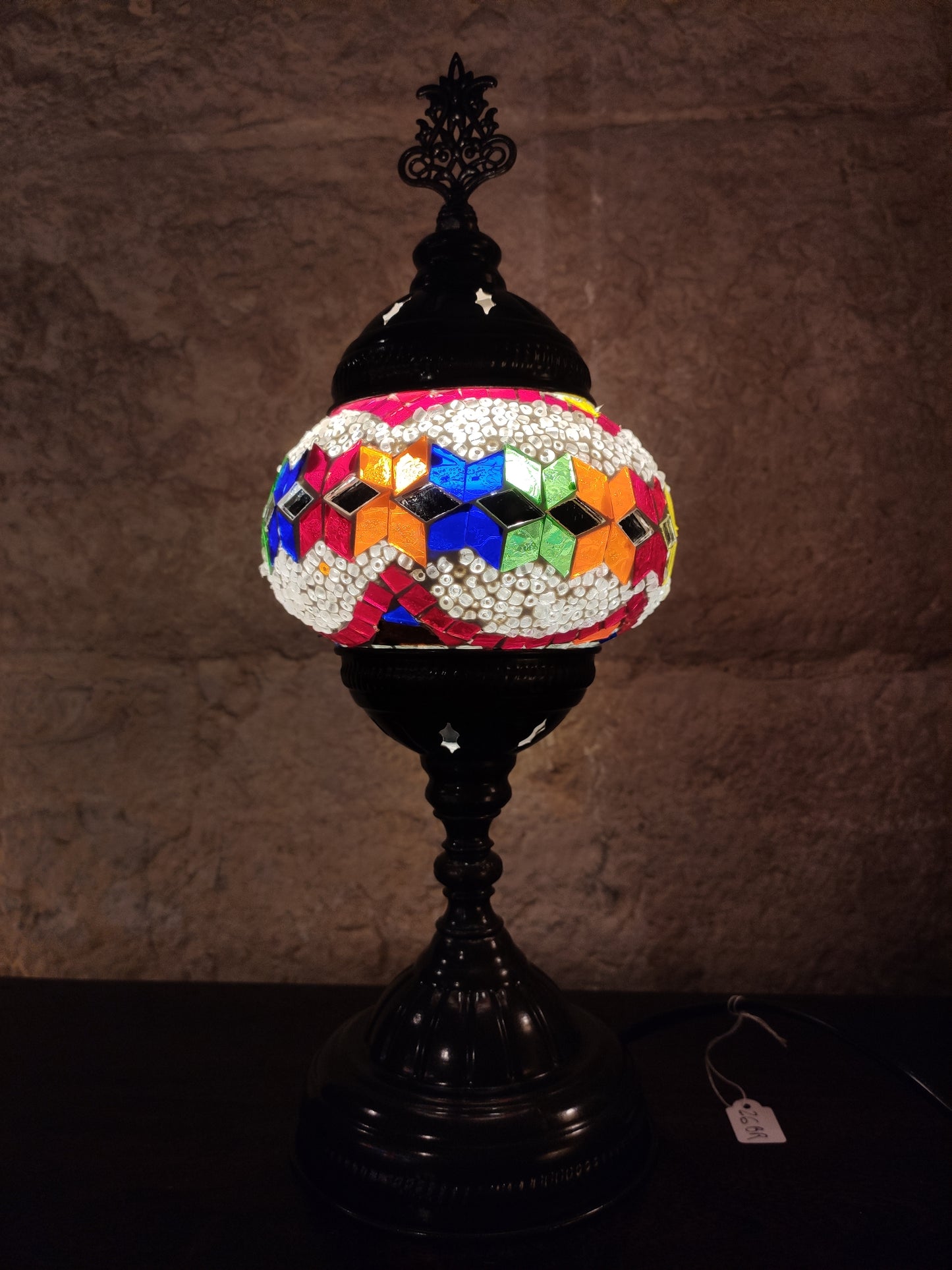 Turkish mosaic glass lamp ethnic decor white multicolor 24B