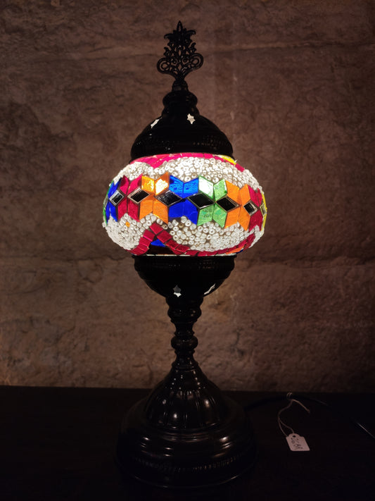 Turkish mosaic glass lamp ethnic decor white multicolor 24B