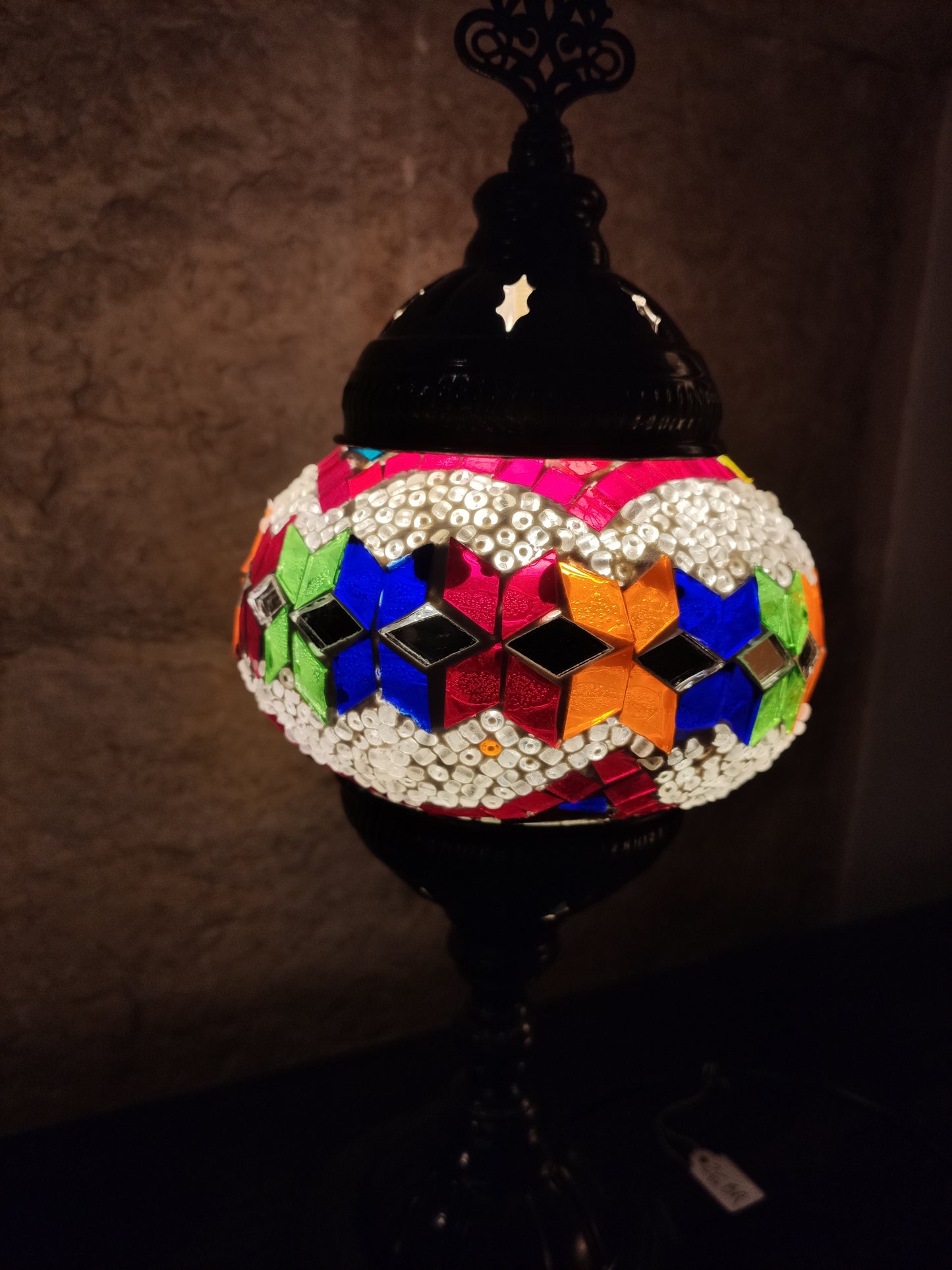 Turkish mosaic glass lamp ethnic decor white multicolor 24B